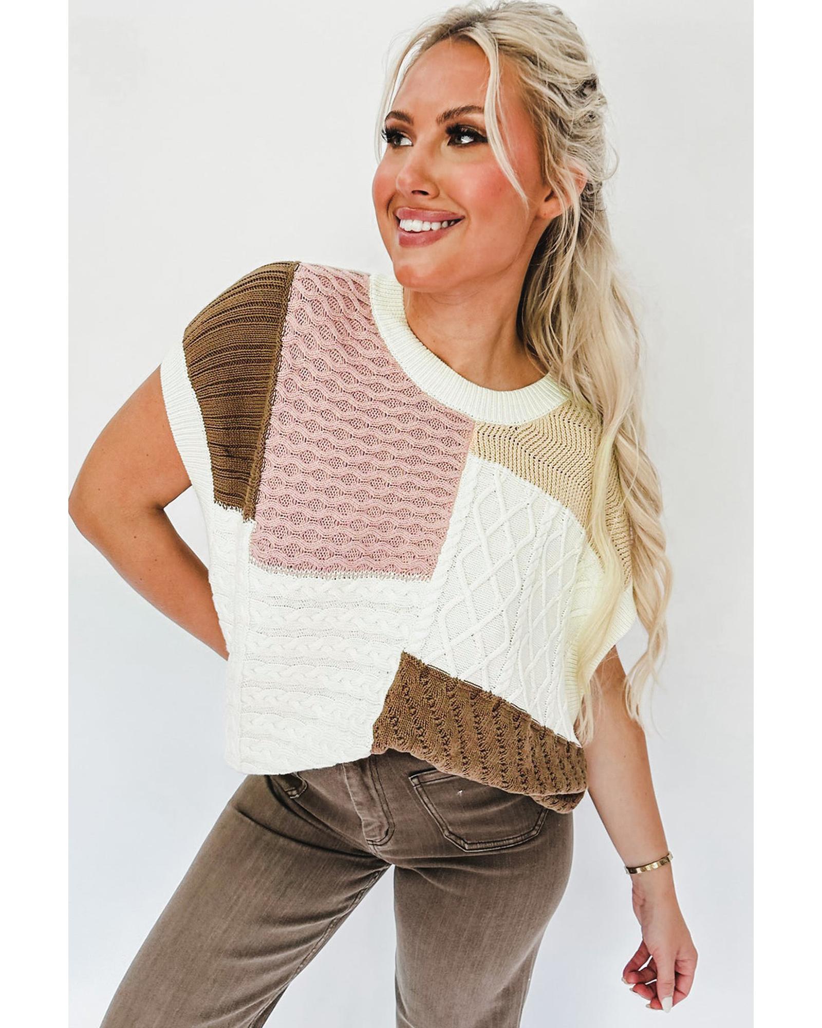 V539-AZEXDC276161-P1622-M-202508291845-00 Multicolor Colorblock Mix Textured Sweater Tee - M - Image 1