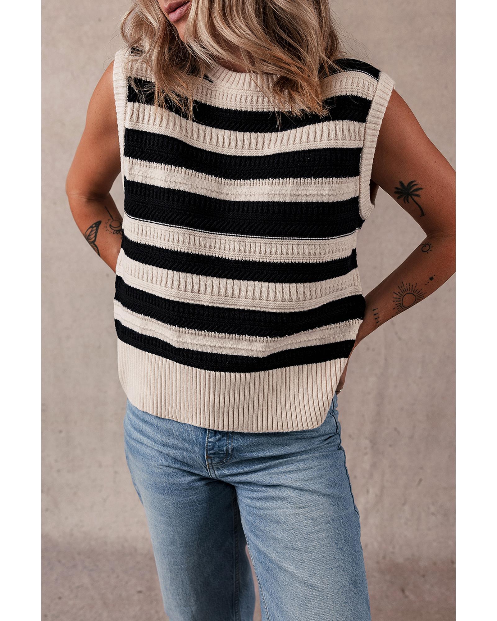 V539-AZEXDC276483-P219-L-202506140445-00 Black Stripe Ribbed Trim Knitted Sweater Vest - L - Image 1