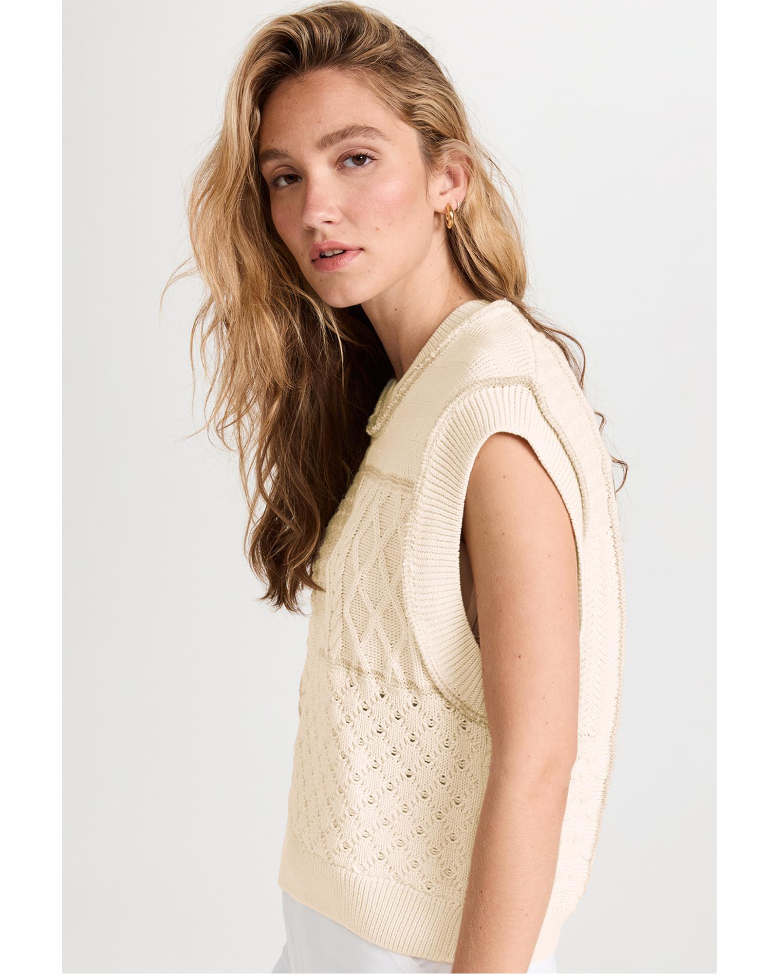 V539-AZEXDC276485-P15-M-202508280340-00 Beige Cable Knit Dolman Armholes Sweater Tank - M - Image 1