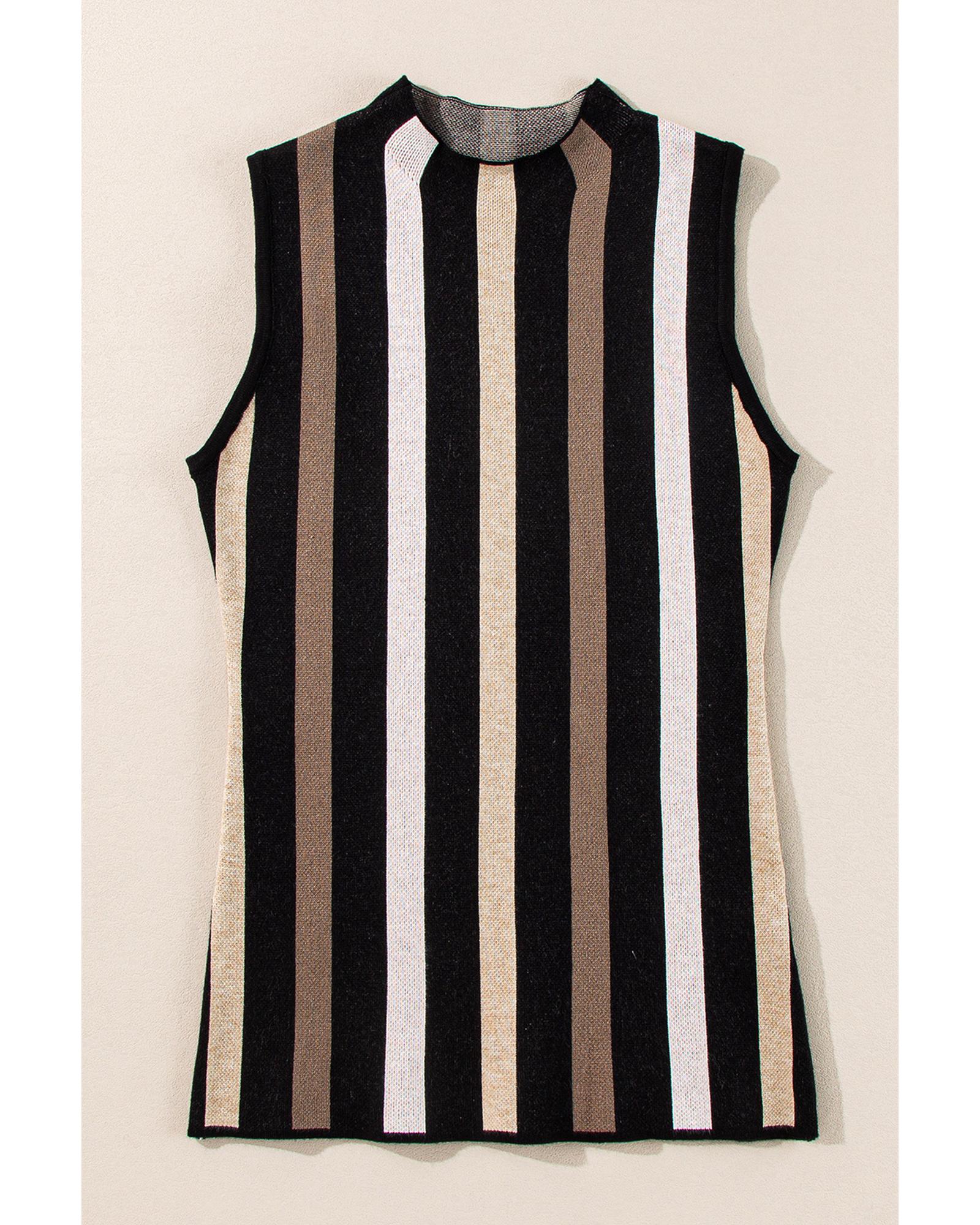 V539-AZEXDC276532-P219-S-202506140516-00 Black Stripe Slim Fit O Neck Sweater Vest - S - Image 1