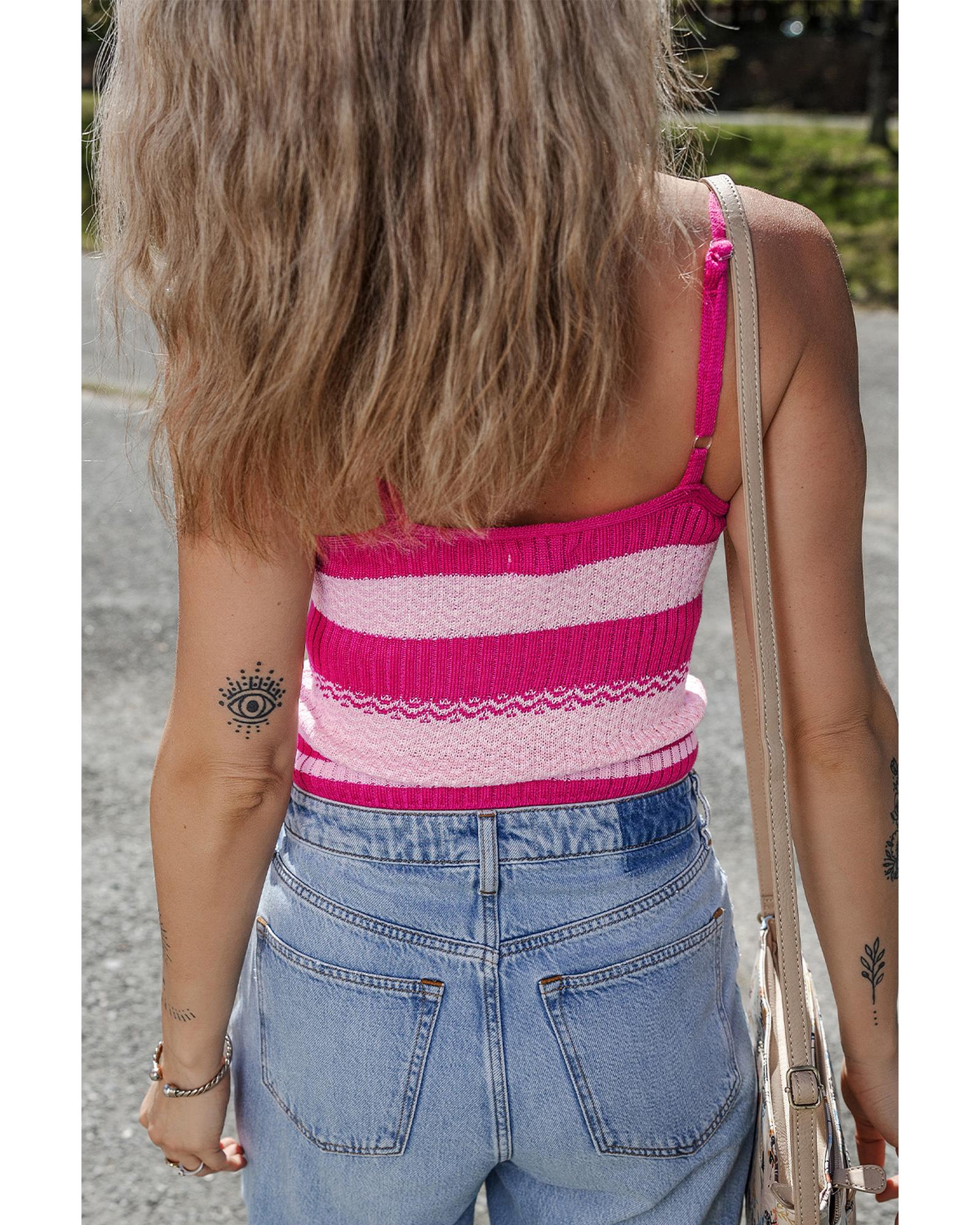 V539-AZEXDC276621-P319-L-202508282125-00 Red Stripe Spaghetti Strap V Neck Sweater Vest - L - Image 1