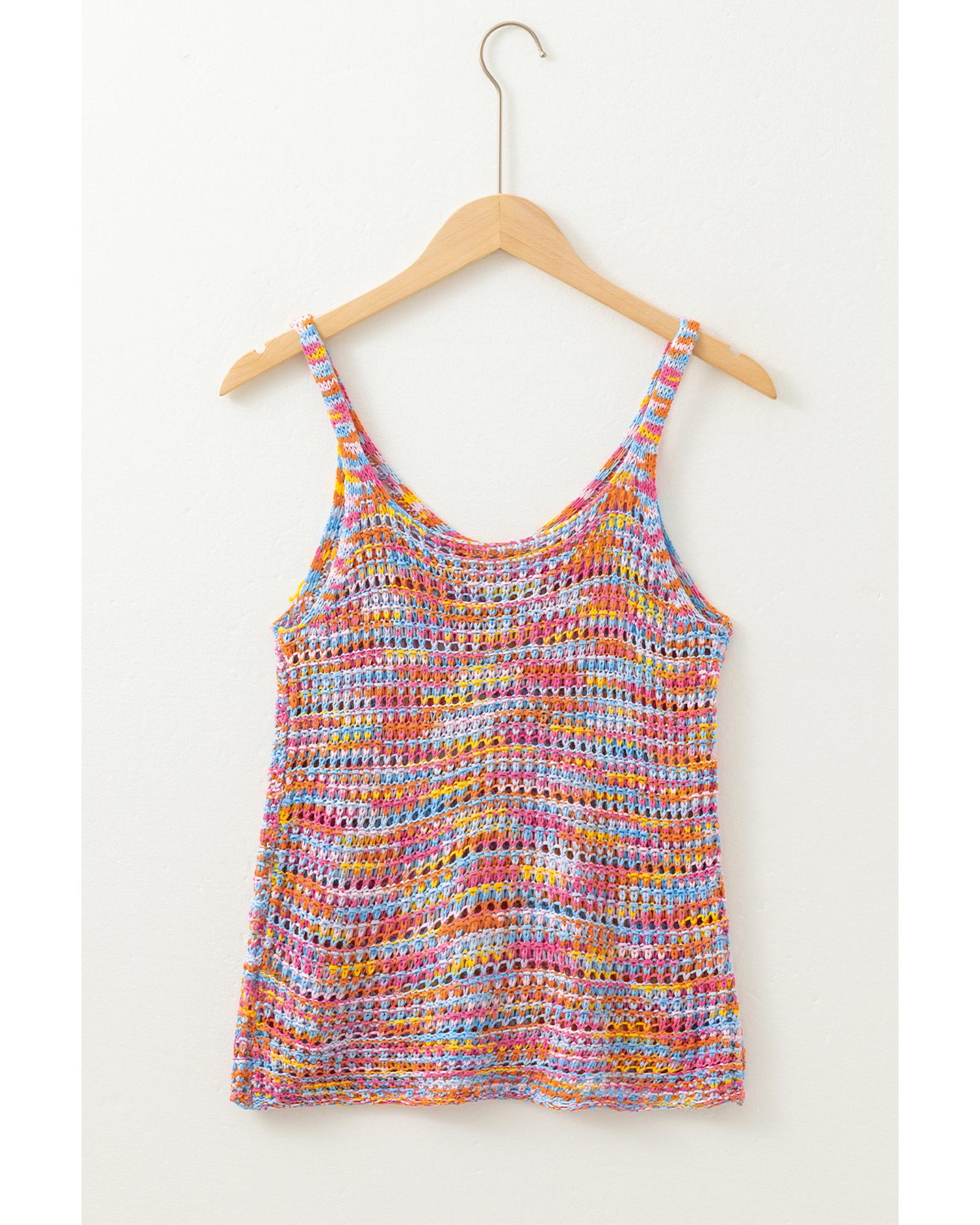 V539-AZEXDC276624-P1022-S-202506140616-00 Pink Color Contrast Crochet Loose Fit Sweater Vest - S - Image 1