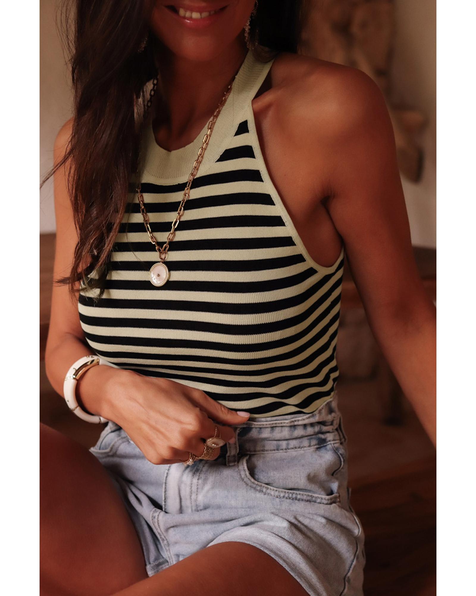 V539-AZEXDC276659-P219-XL-202508300235-00 Black Stripe Crew Neck Slim Fit Sweater Vest - XL - Image 1