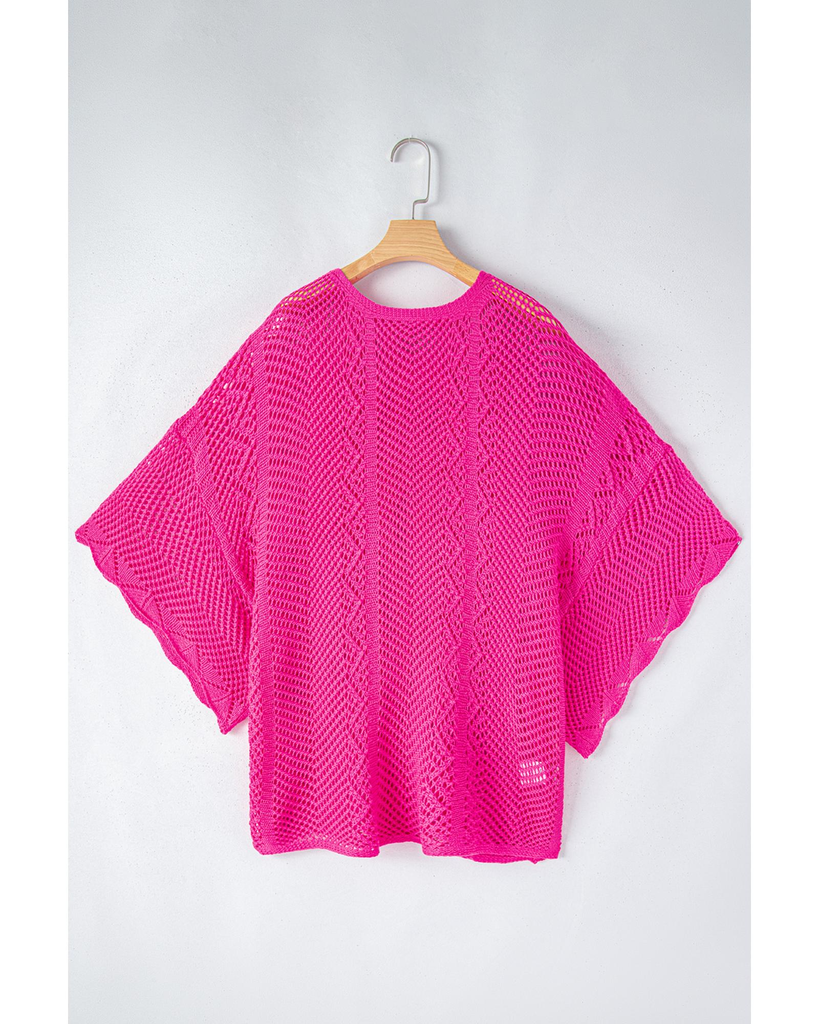 V539-AZEXDC277224-P6-XL-202506140445-00 Rose Red Pointelle Knit Scallop Edge Short Sleeve Top - XL - Image 1