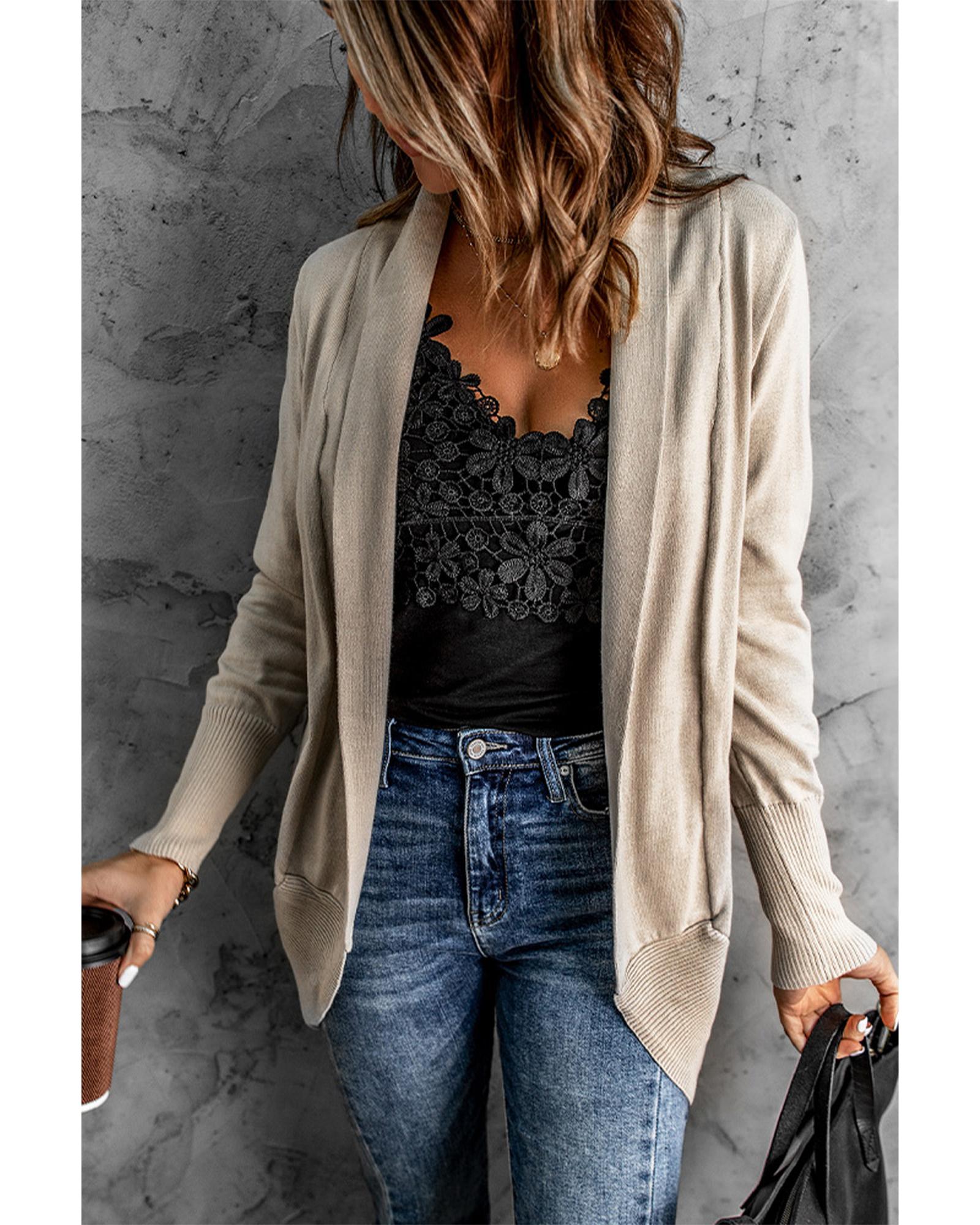 V539-AZEXDC27728-16M-202508281935-00 Azura Exchange Khaki Super Soft Long Sleeve Open Cardigan - M - Image 1