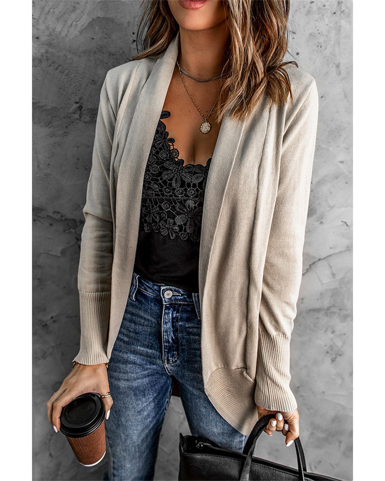 V539-AZEXDC27728-16XL-202508282155-00 Azura Exchange Khaki Super Soft Long Sleeve Open Cardigan - XL - Image 1