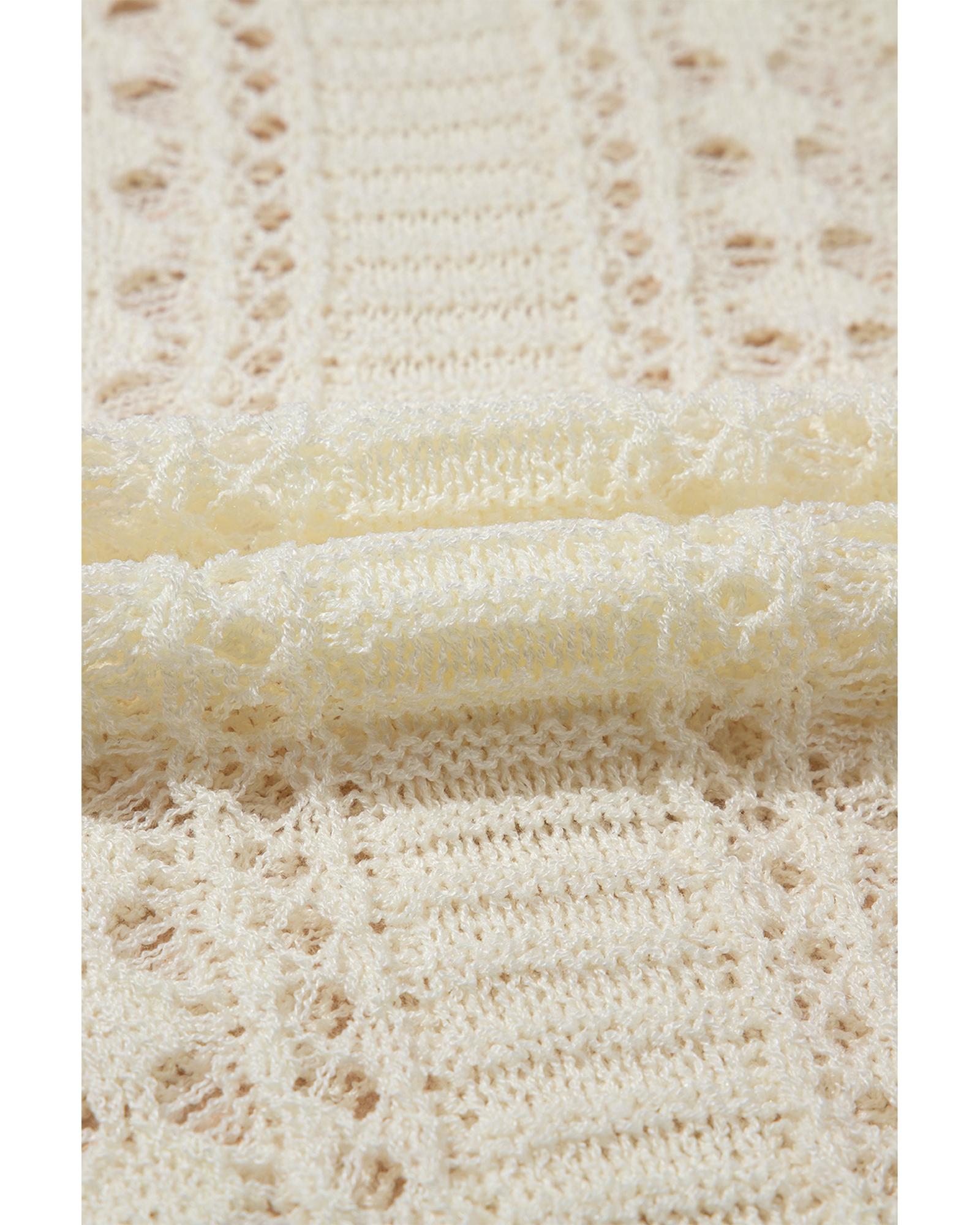 V539-AZEXDC277635-P101-XL-202508280300-00 Azura Exchange White Hollow Out Knit Bracelet Sleeve Drop Shoulder Sweater - XL - Image 1