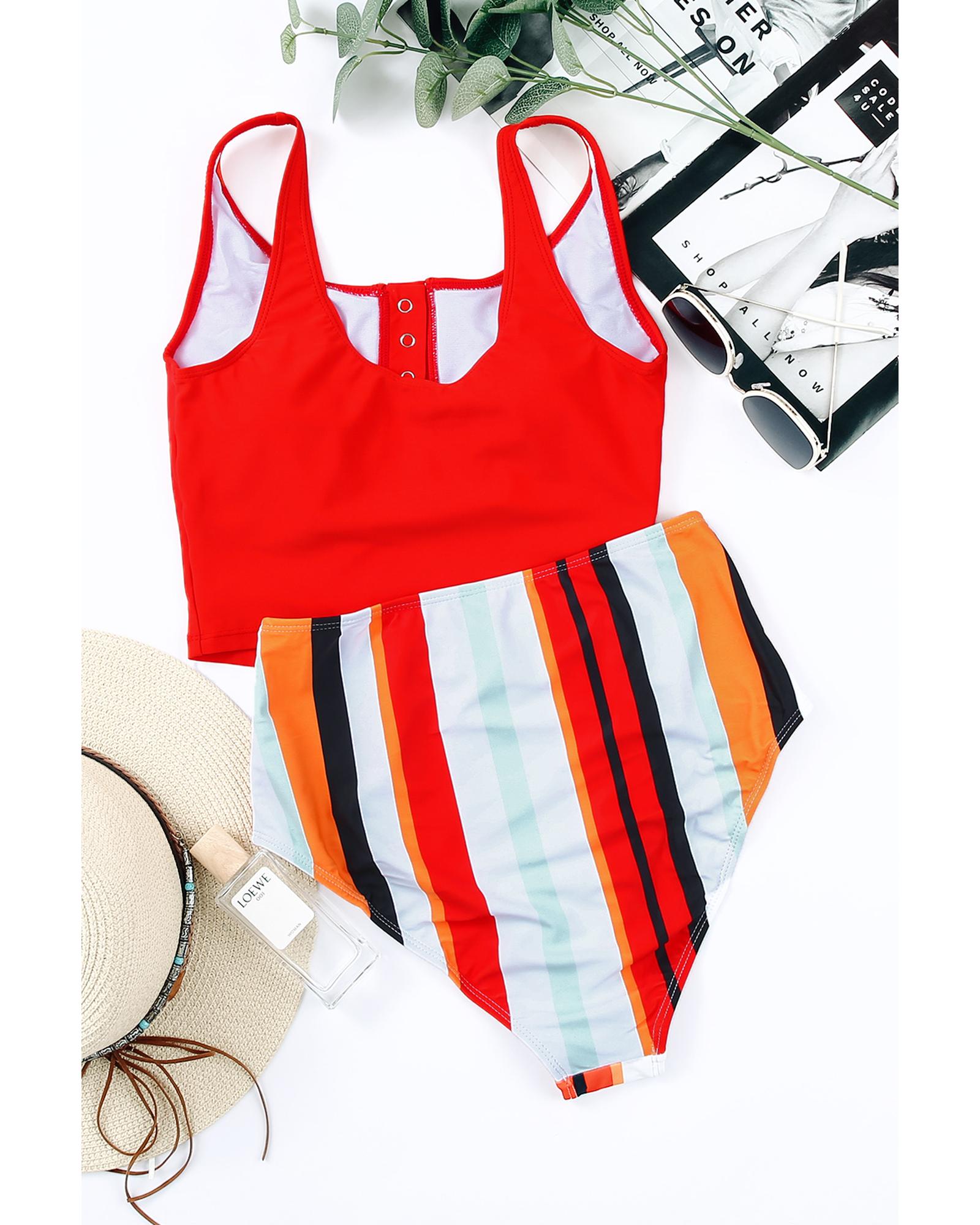 V539-AZEXDC411478-1-XL-202508291405-00 Square Neck Sleeveless Fashion Print Tankini Set - XL - Image 1