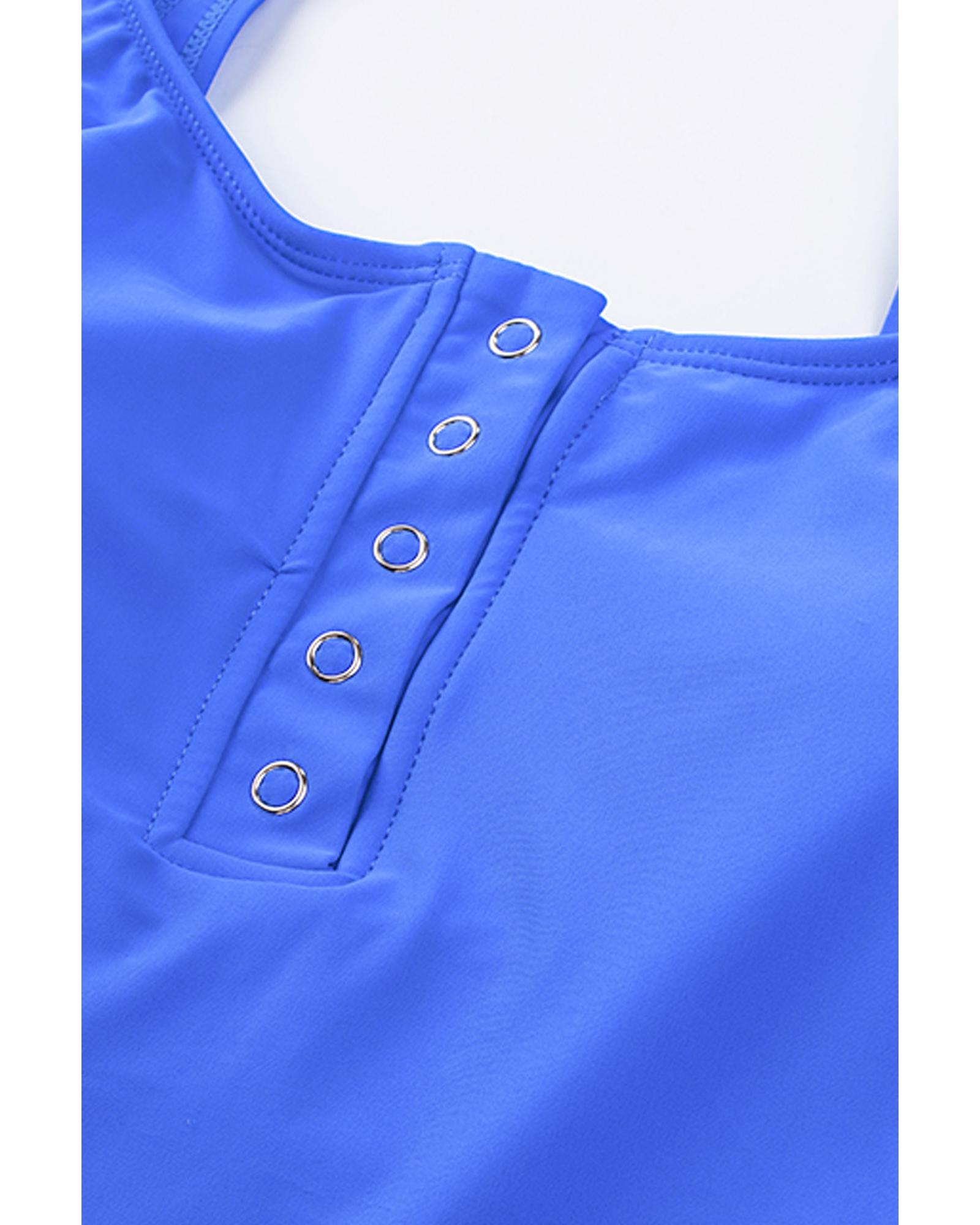 V539-AZEXDC411478-5-S-202506141026-00 Blue Square Neck Sleeveless Fashion Print Tankini Set - S - Image 1