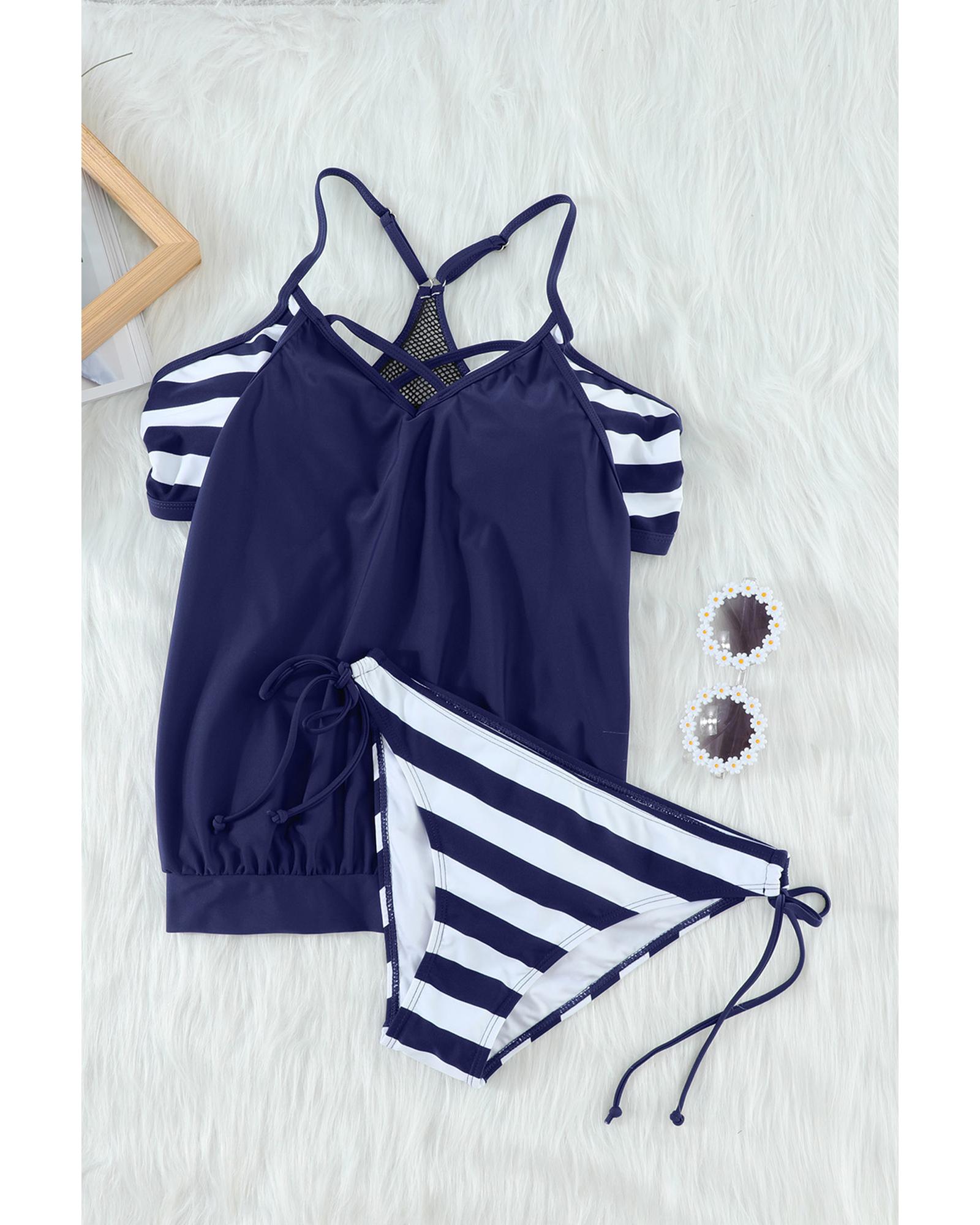 V539-AZEXDC411487-5-S-202506141031-00 Blue Tankini with Stripes Patchwork - S - Image 1