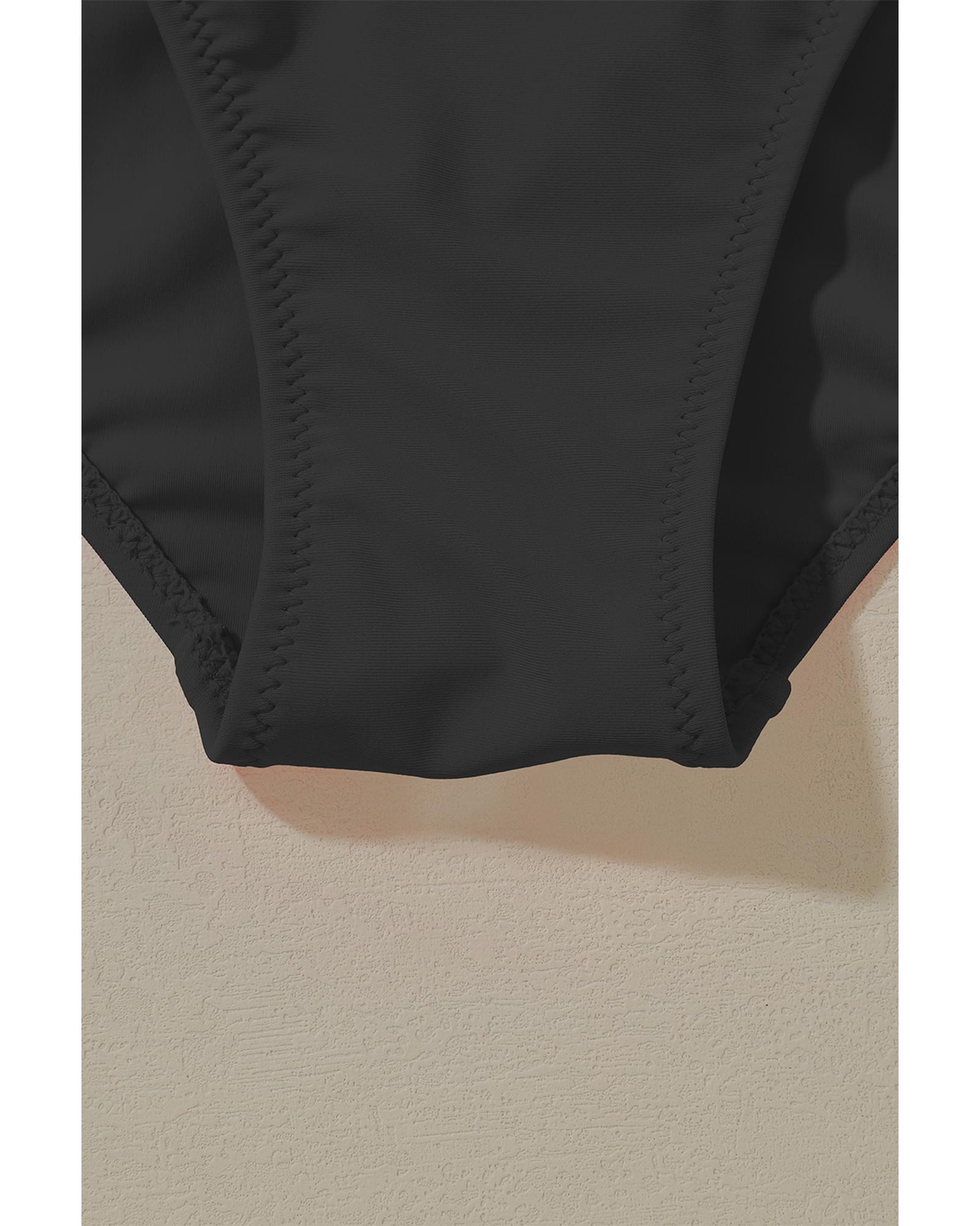 V539-AZEXDC443742-P2-M-202508280210-00 Black Deep V Neck Crossover Backless Ruched High Cut Monokini - M - Image 1