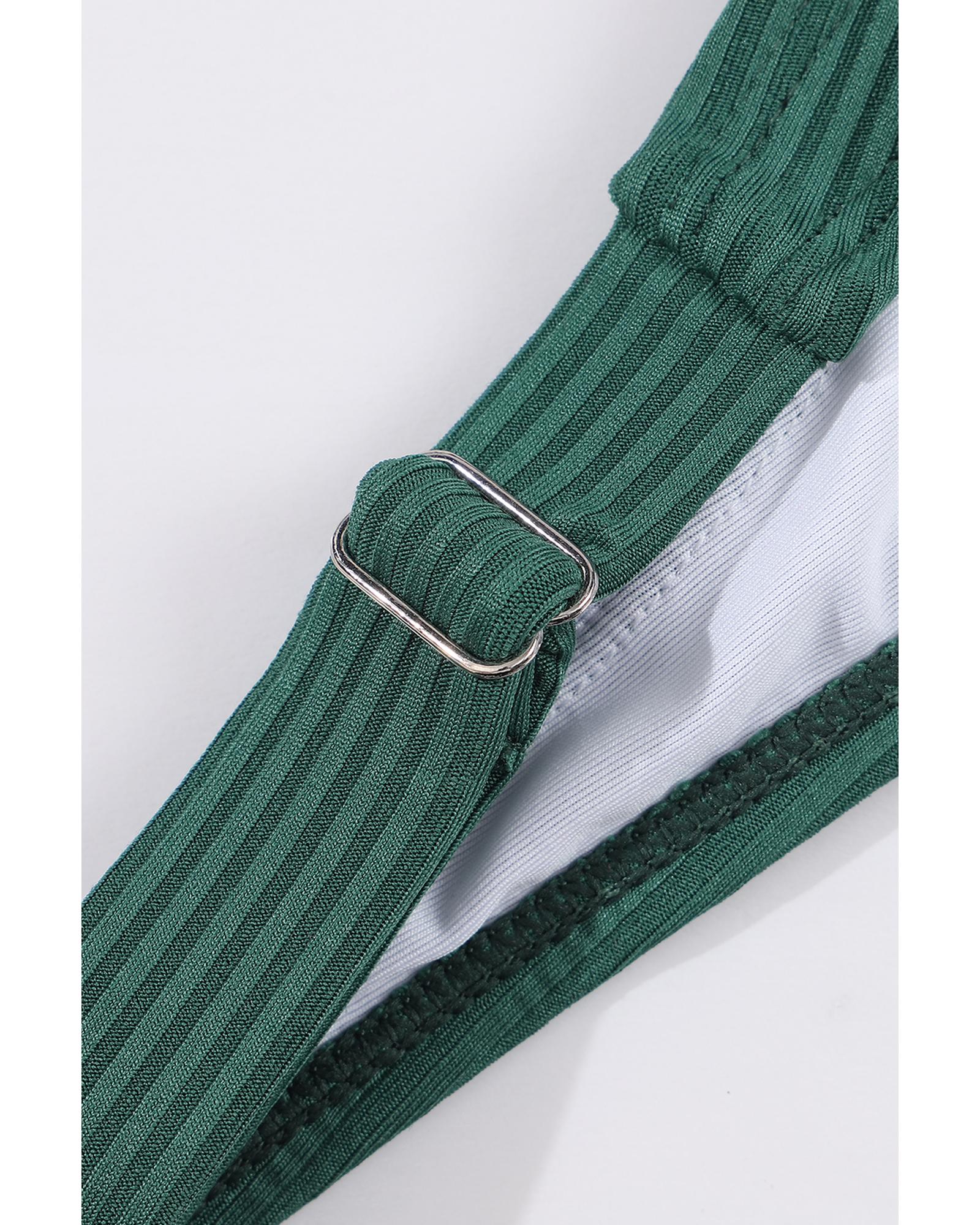 V539-AZEXDC443757-P309-L-202508281340-00 Blackish Green Ruched U Neck Ribbed Tankini - L - Image 1