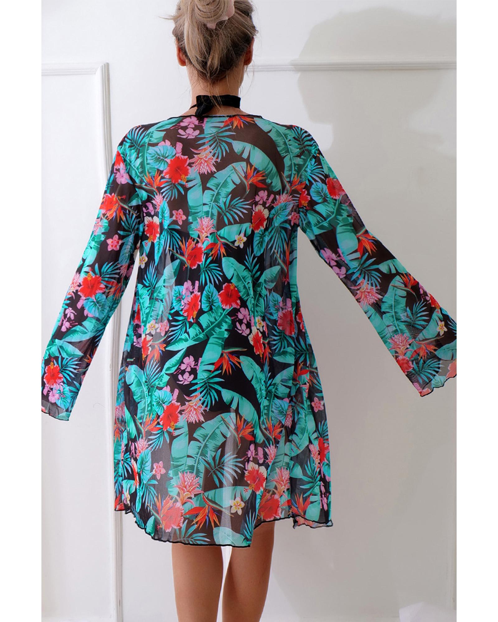 V539-AZEXDC481377-P220-M-202508281430-00 Black Halter Neck Monokini with Floral Beach Cover Up - M - Image 1