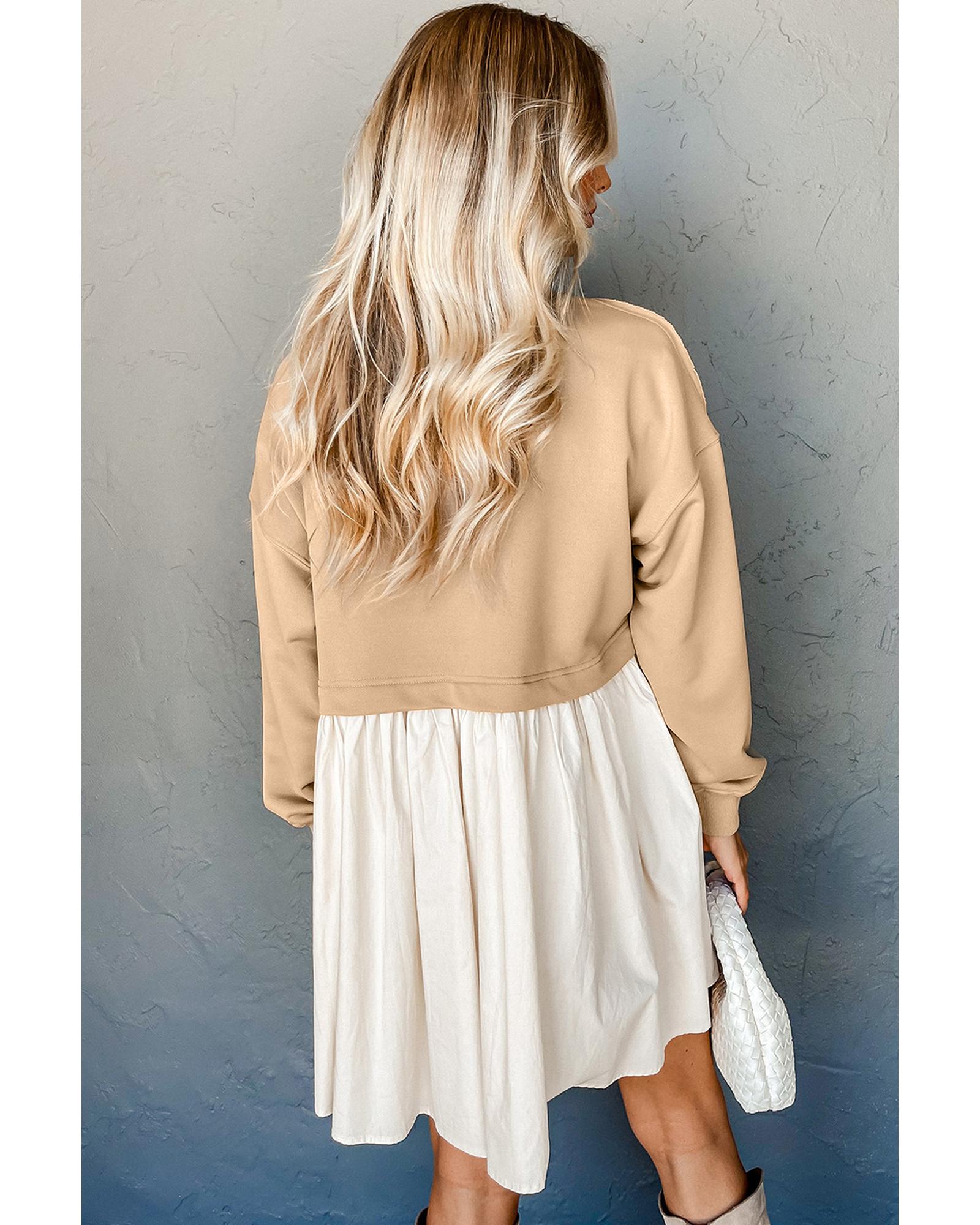V539-AZEXDC6118832-P5016-M-202508281715-00 Pale Khaki Sweatshirt Poplin Mini Dress - M - Image 1