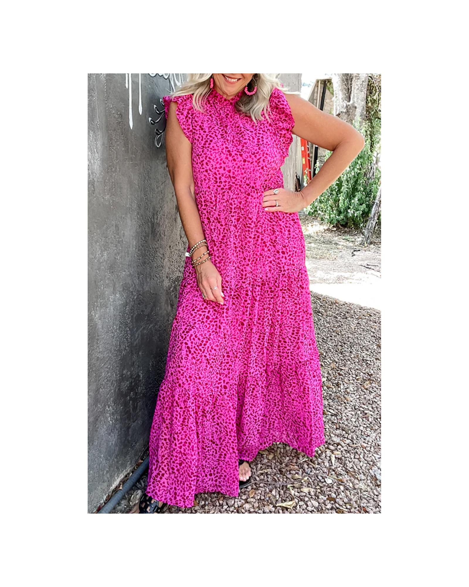 V539-AZEXDC6118877-P6-XL-202508300525-00 Rose Red Leopard Print Ruffled Trim Tiered Maxi Dress - XL - Image 1