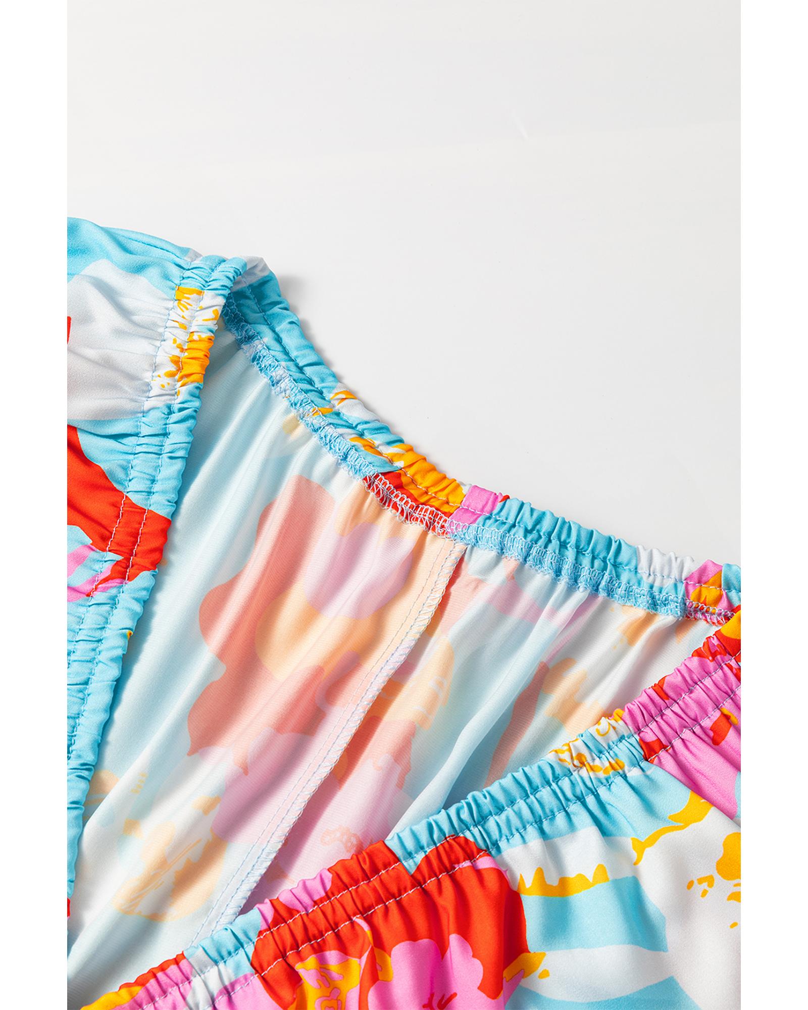 V539-AZEXDC6121471-P420-L-202508291715-00 Sky Blue Floral Bracelet Sleeve Empire Waist Mini Dress - L - Image 1