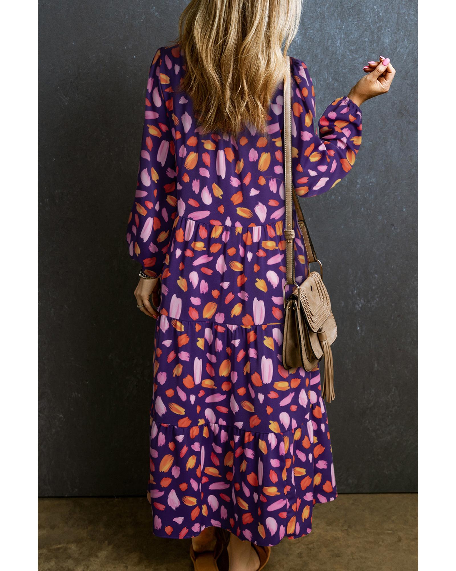 V539-AZEXDC6121486-P520-XL-202508300015-00 Blue Petal Collared Tiered Flowy Long Dress - XL - Image 1