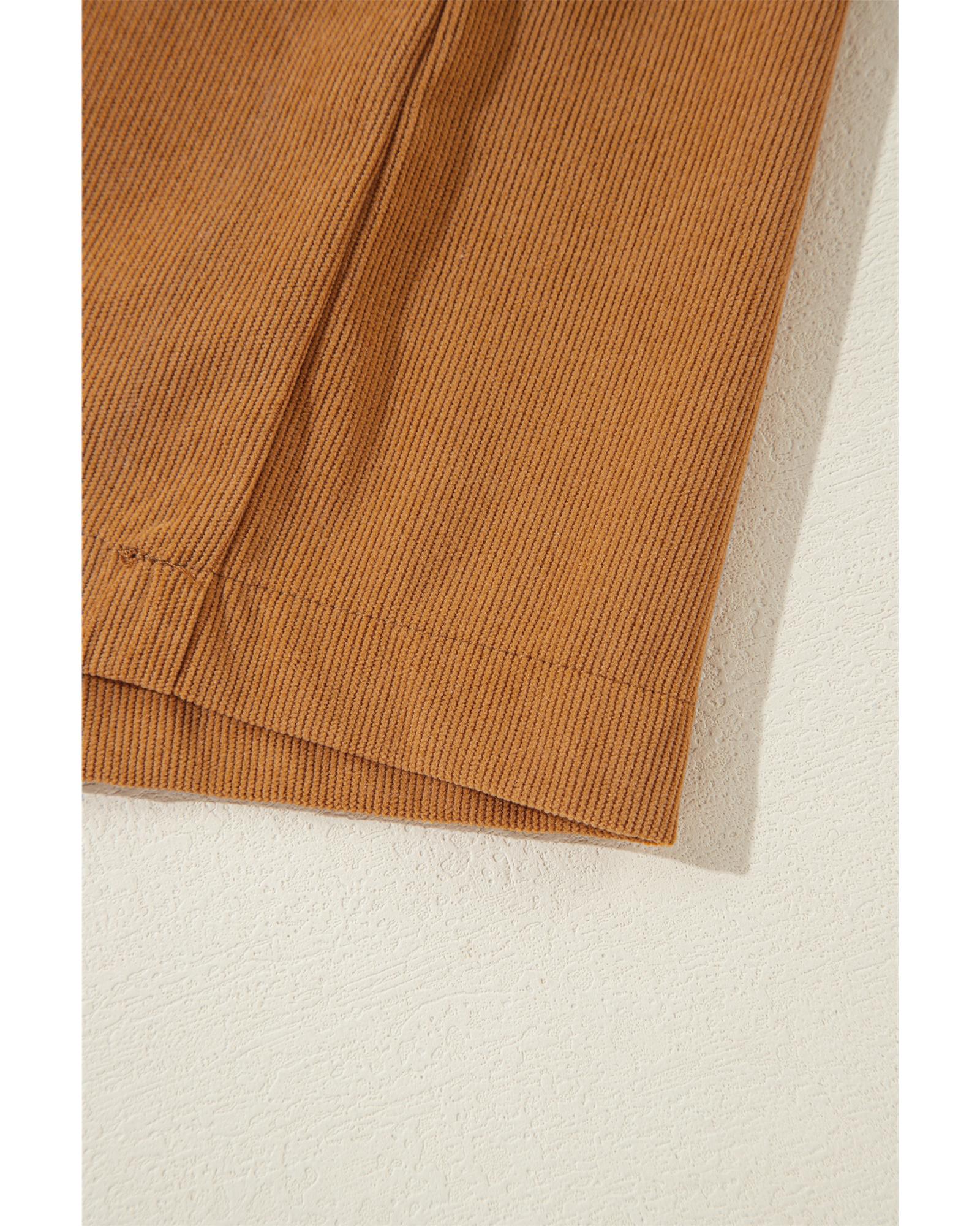 V539-AZEXDC6121492-P8014-XL-202508280445-00 Desert Gold Corduroy Pleated Puff Sleeve Shift Short Dress - XL - Image 1