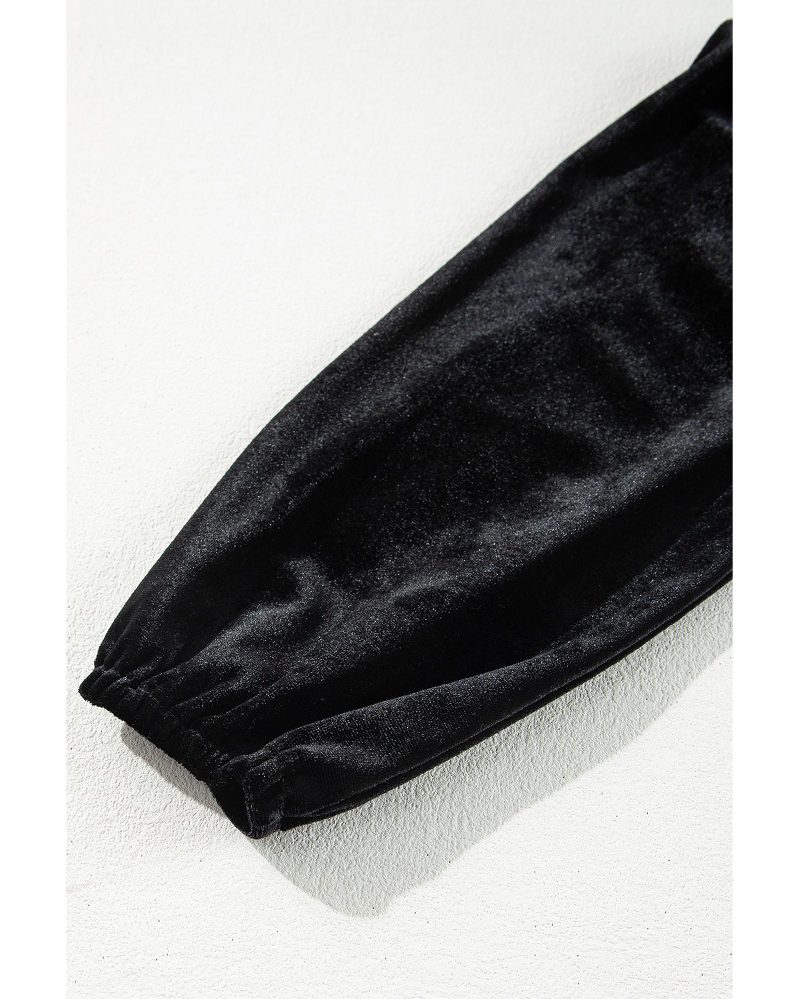 V539-AZEXDC6121799-P2-XL-202508292355-00 Black Velvet Long Sleeve Surplice High Waist Mini Dress - XL - Image 1