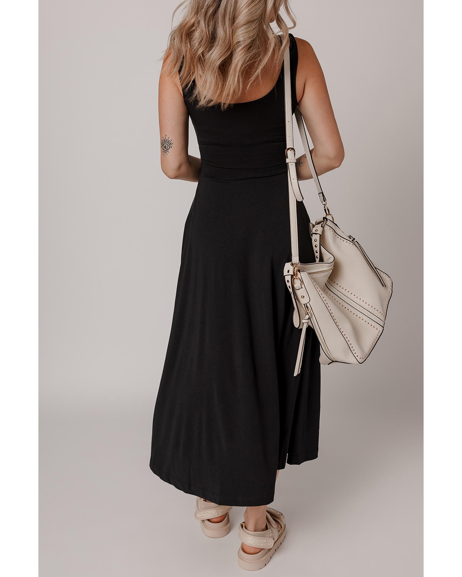 V539-AZEXDC6122365-P2-XL-202508310315-00 Black Sleeveless Scoop Neck Flared Split Midi Dress - XL - Image 1