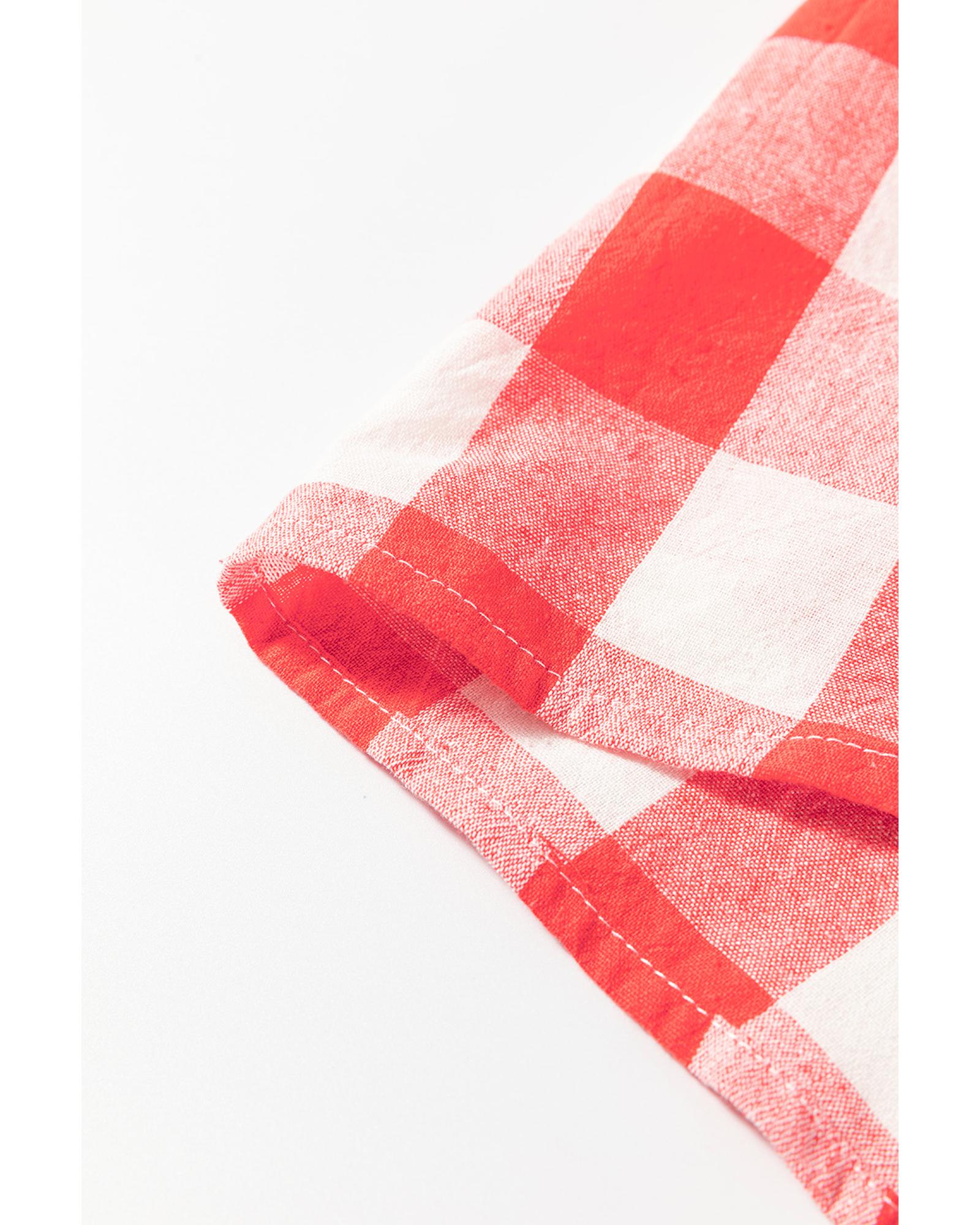 V539-AZEXDC6122482-P10-S-202506190112-00 Pink Oversized Plaid Puff Sleeve Round Hem Shirt Dress - S - Image 1