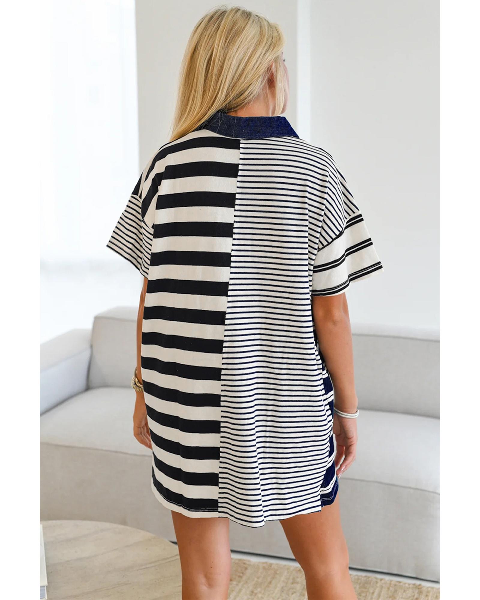 V539-AZEXDC6122549-P219-L-202508311420-00 Black Stripe Half Placket Polo T Shirt Dress - L - Image 1