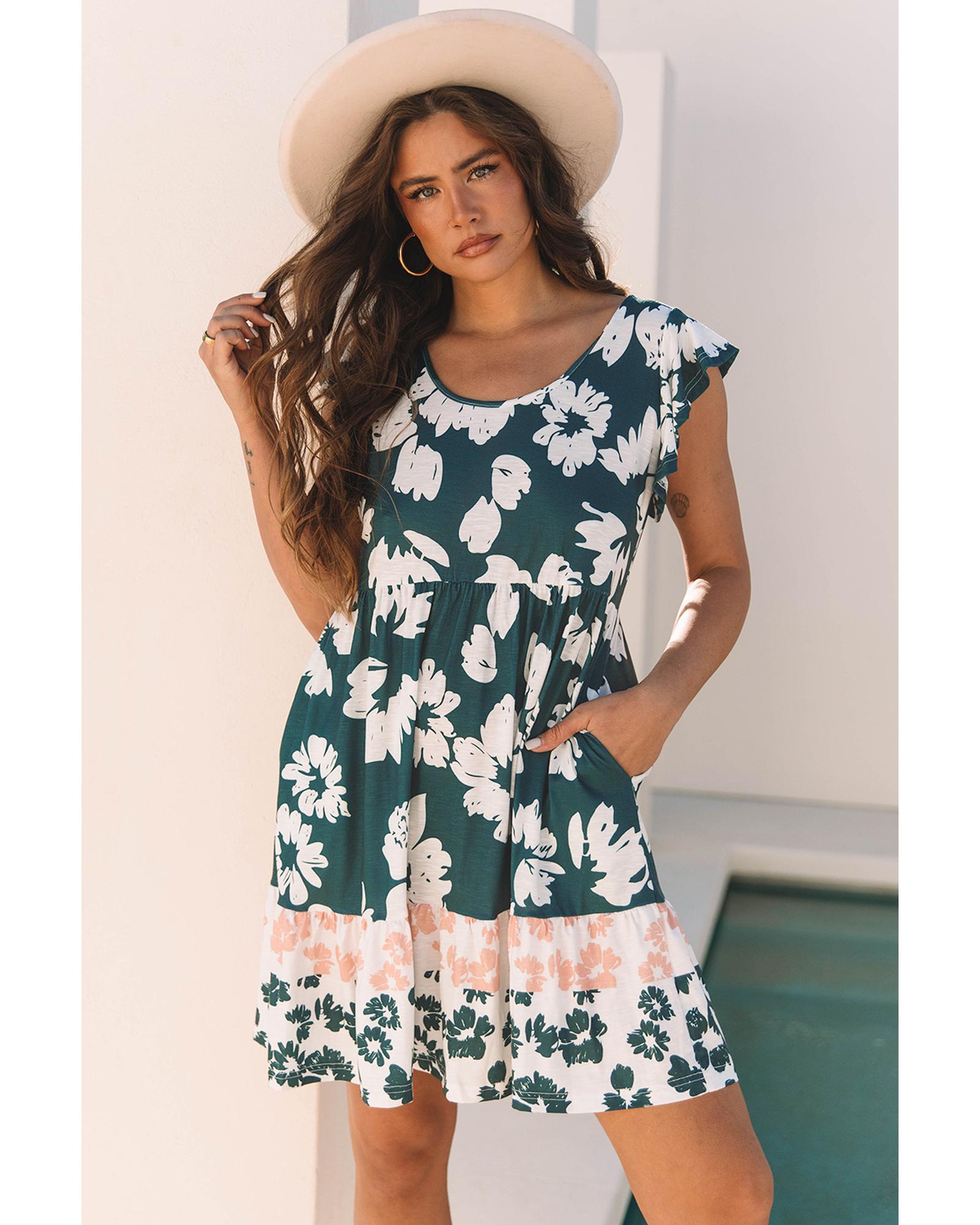 V539-AZEXDC6123748-P220-XL-202508301910-00 Floral Print Ruffle Sleeve Empire Waist Mini Dress - XL - Image 1