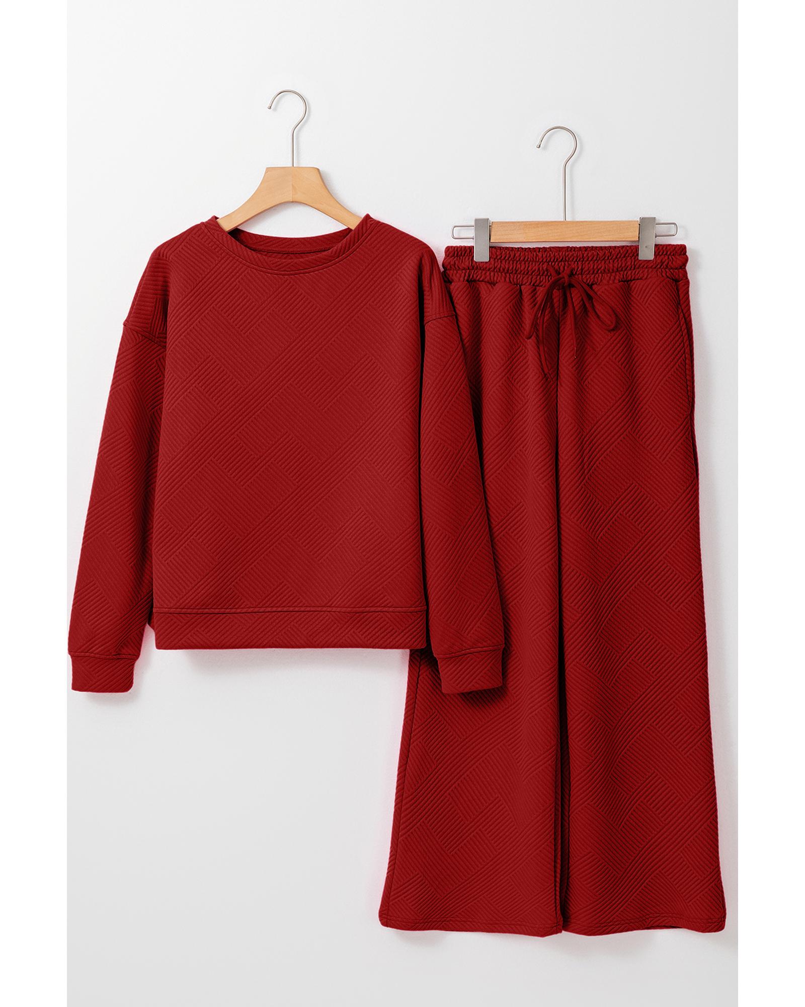 V539-AZEXDC625266-P403-M-202508310140-00 Red Dahlia Ultra Loose Textured 2pcs Slouchy Outfit - M - Image 1