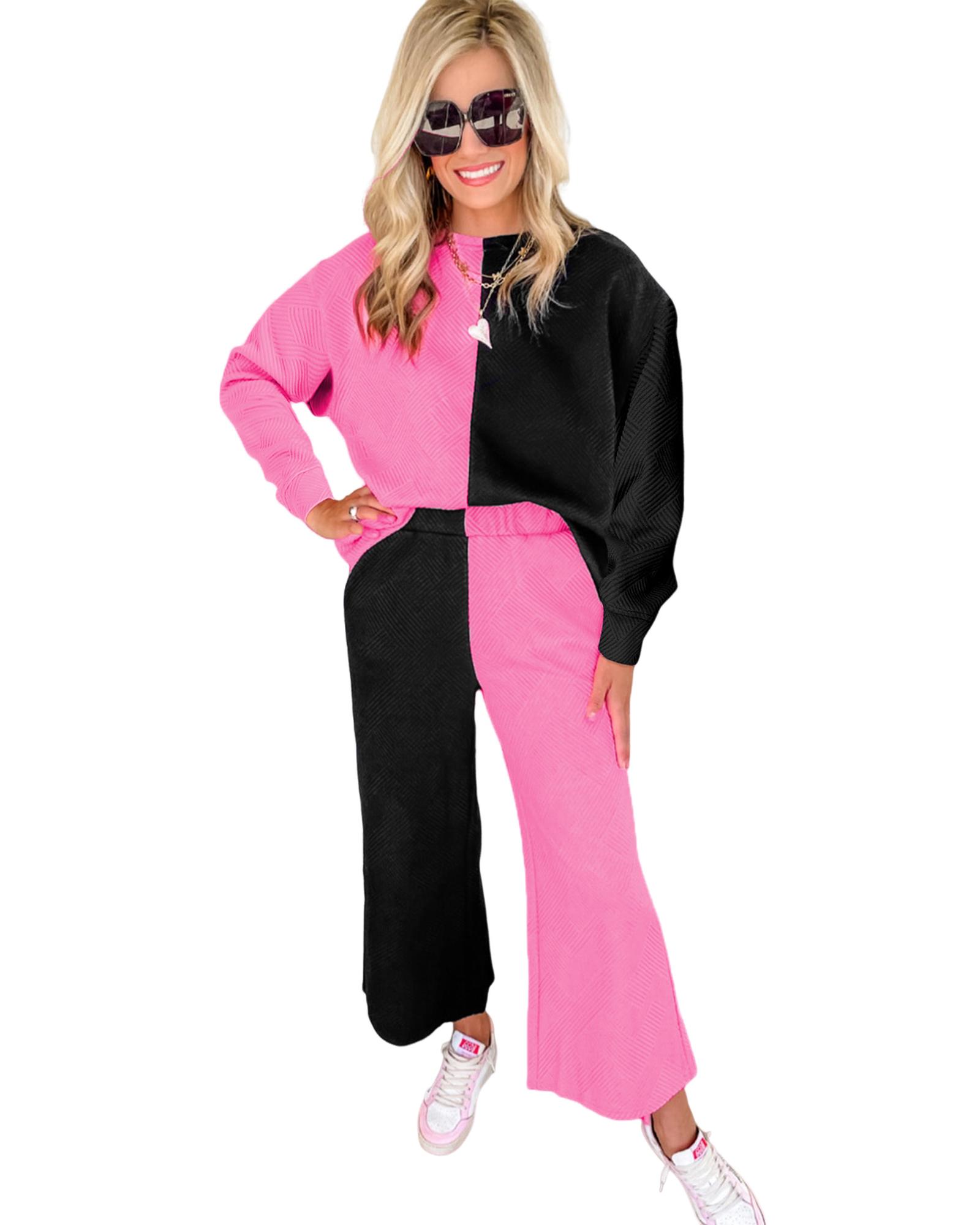 V539-AZEXDC625419-P222-L-202506142006-00 Multicolor Contrast Color Block Textured Casual 2pcs Outfit - L - Image 1