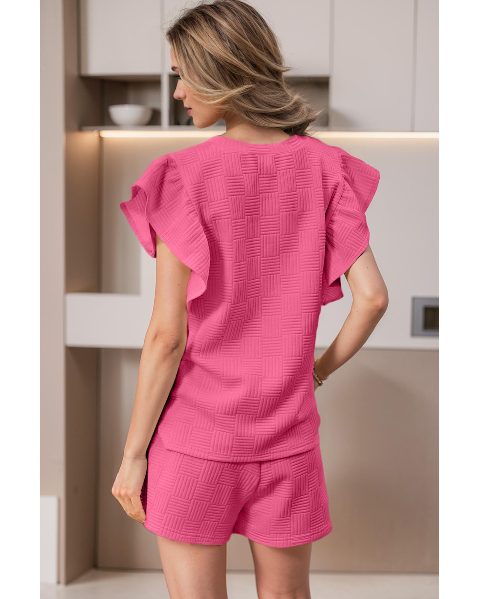 V539-AZEXDC625891-P3010-XL-202508281950-00 Bonbon Textured Ruffled Sleeve Tee and Drawstring Shorts Set - XL - Image 1