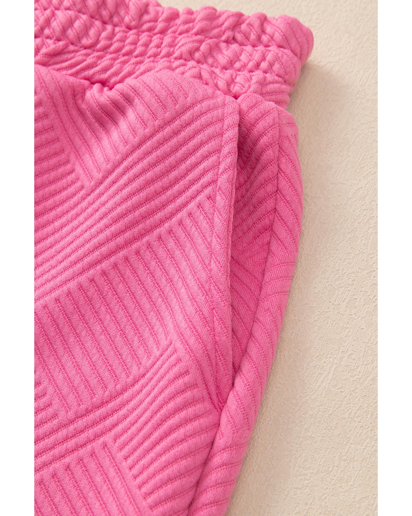 V539-AZEXDC626233-P3010-XL-202508300900-00 Bonbon Solid Textured Collared V Neck Top and Wide Leg Pants Set - XL - Image 1