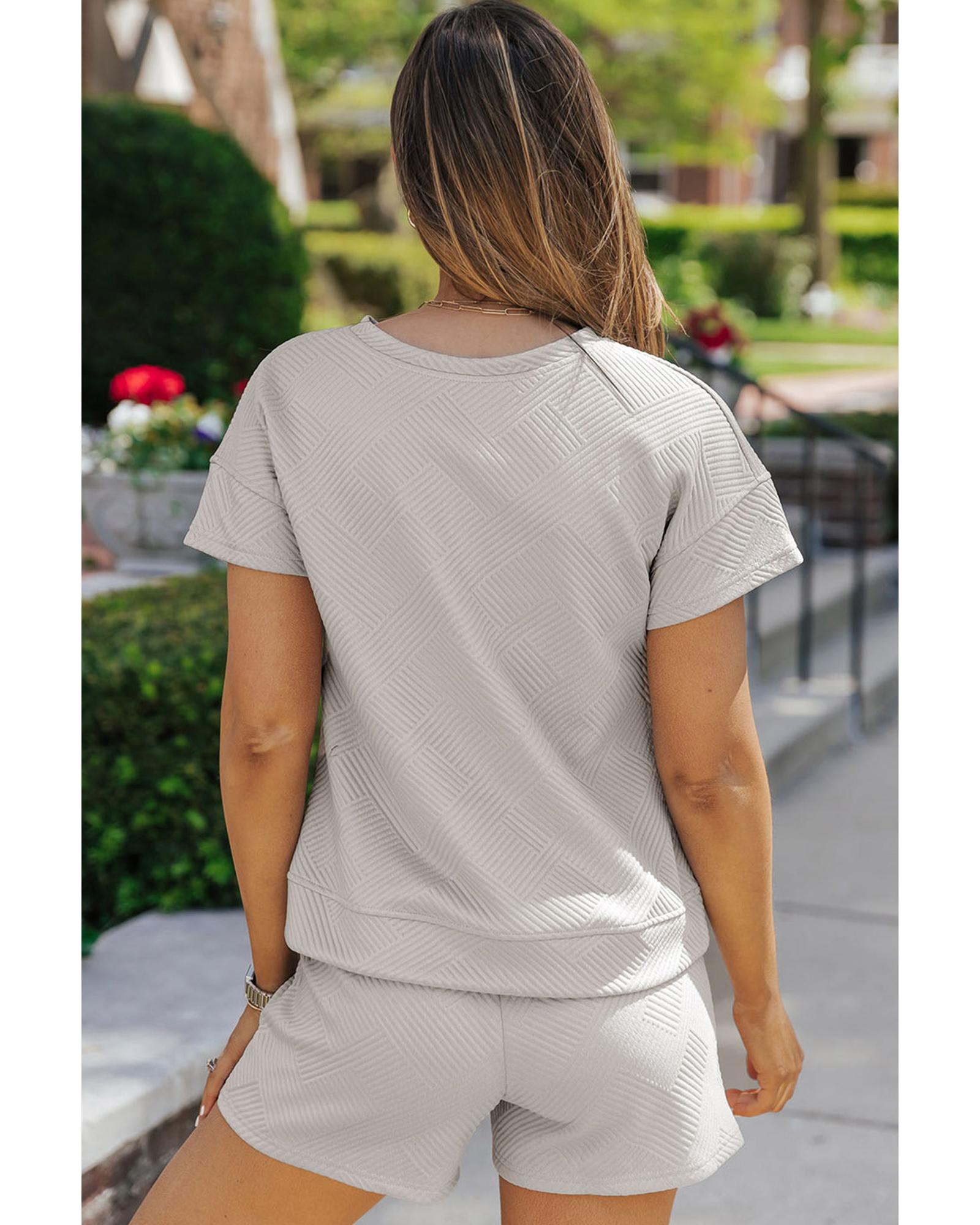 V539-AZEXDC626250-11-XL-202506142111-00 Gray Sequin Rugby Football Textured T Shirt Shorts Set - XL - Image 1