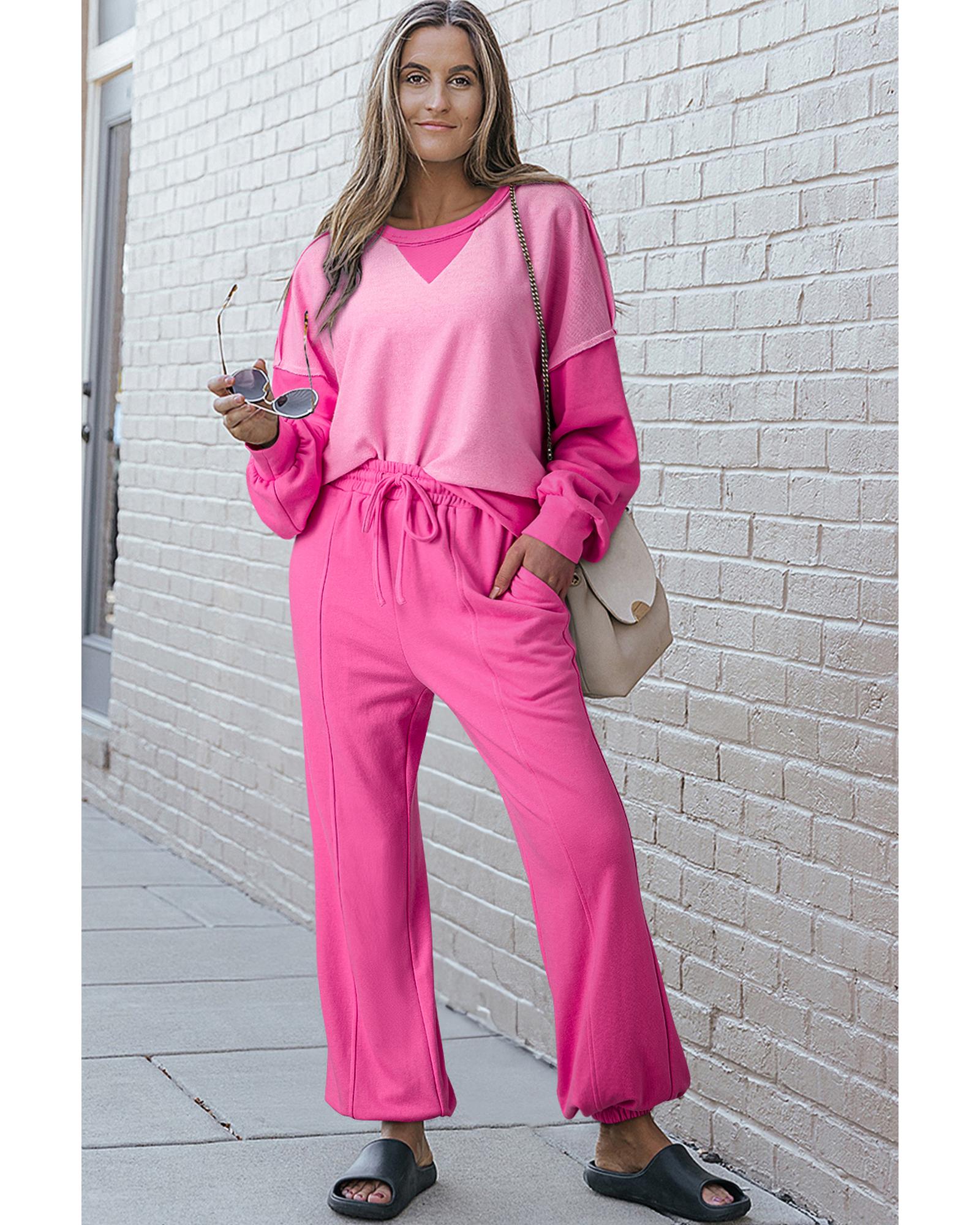 V539-AZEXDC626357-P3010-XL-202508291655-00 Bonbon Contrast Patchwork Pullover and Drawstring Joggers Set - XL - Image 1