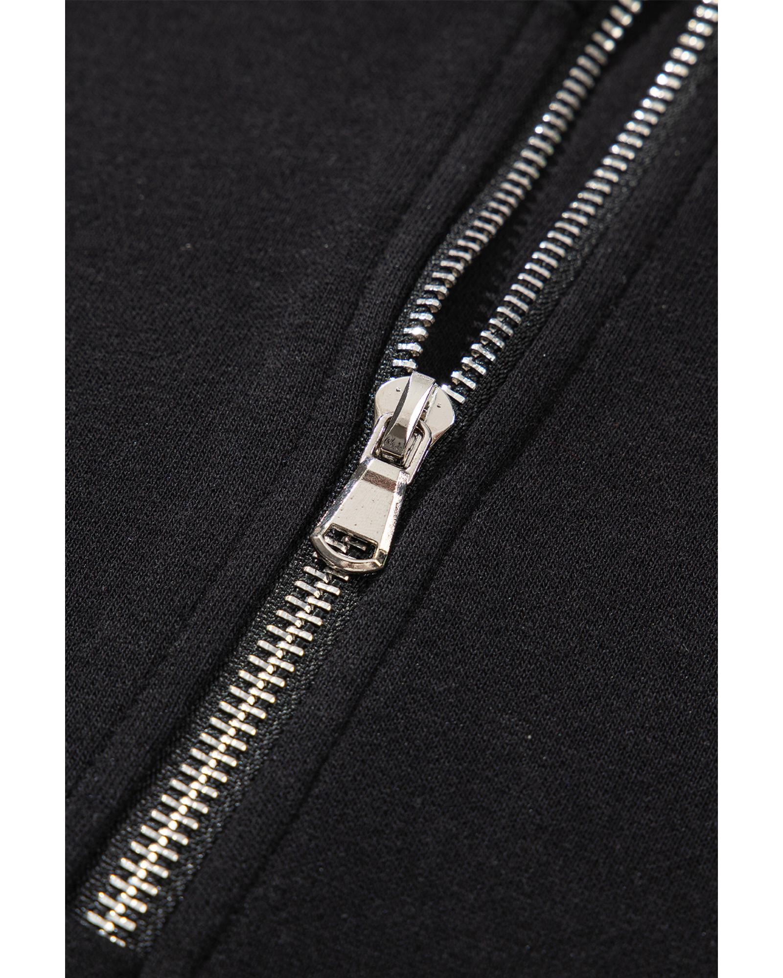 V539-AZEXDC626453-P2-XL-202506142221-00 Black Zipper Stand Neck Top and Wide Leg Pants Set - XL - Image 1