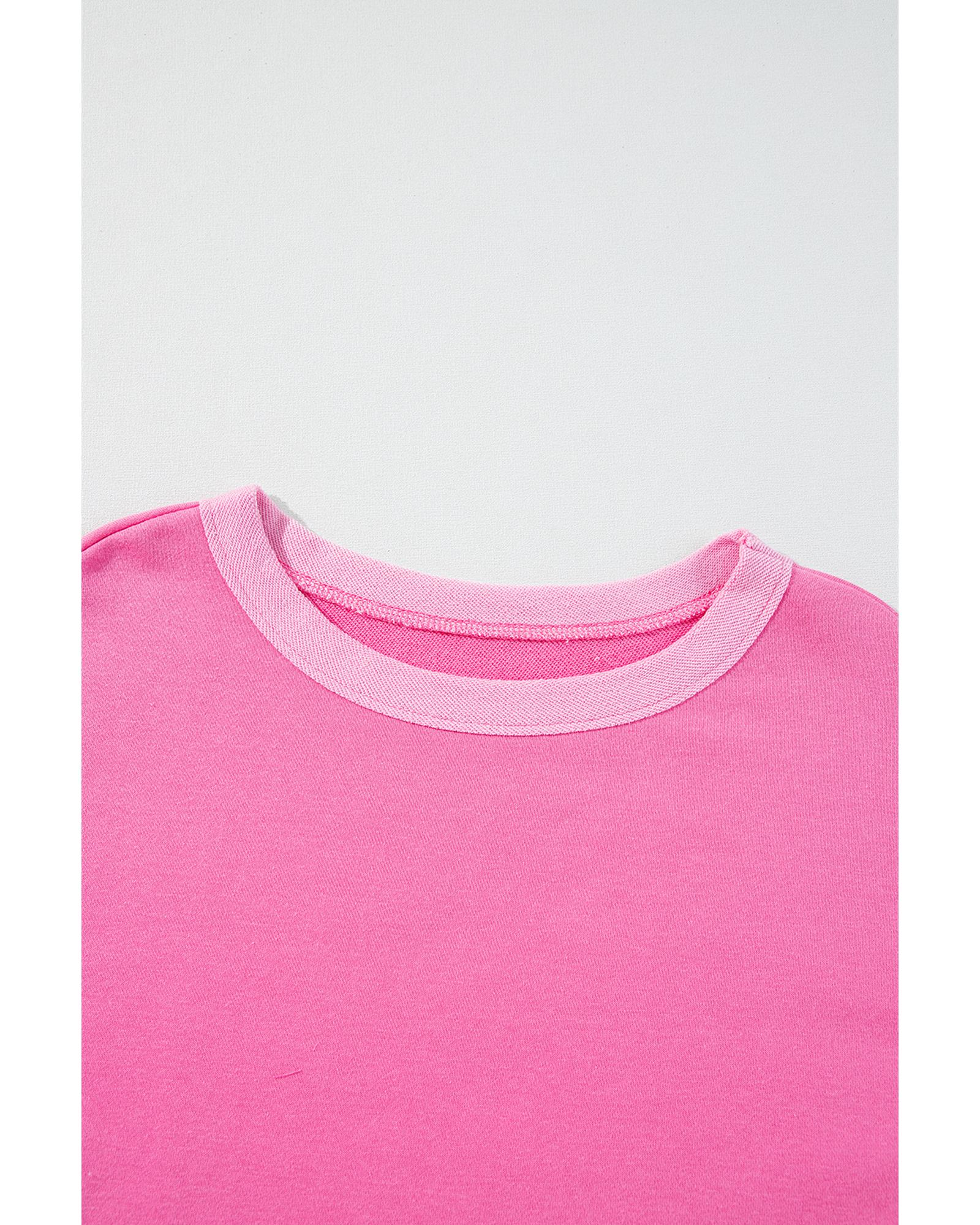 V539-AZEXDC626644-P406-M-202508302145-00 Sachet Pink High Low Patchwork Long Sleeve Top and Shorts Set - M - Image 1