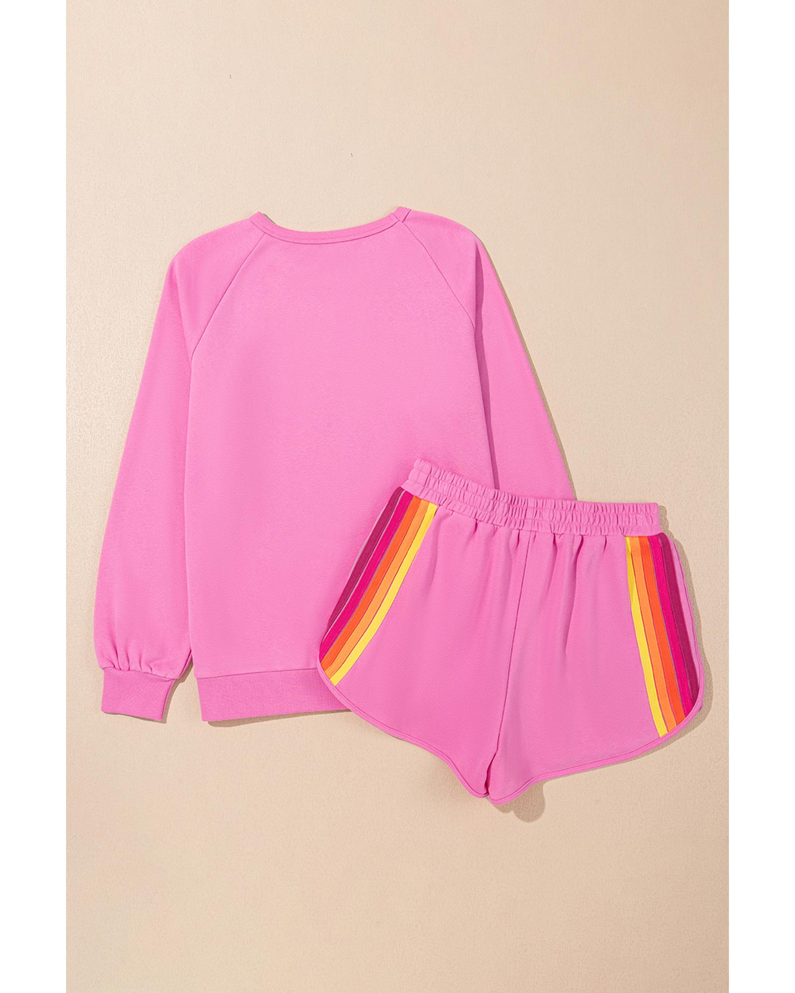 V539-AZEXDC626684-P3010-M-202508310105-00 Bonbon Striped Accent Pullover and Shorts Two Piece Casual Set - M - Image 1