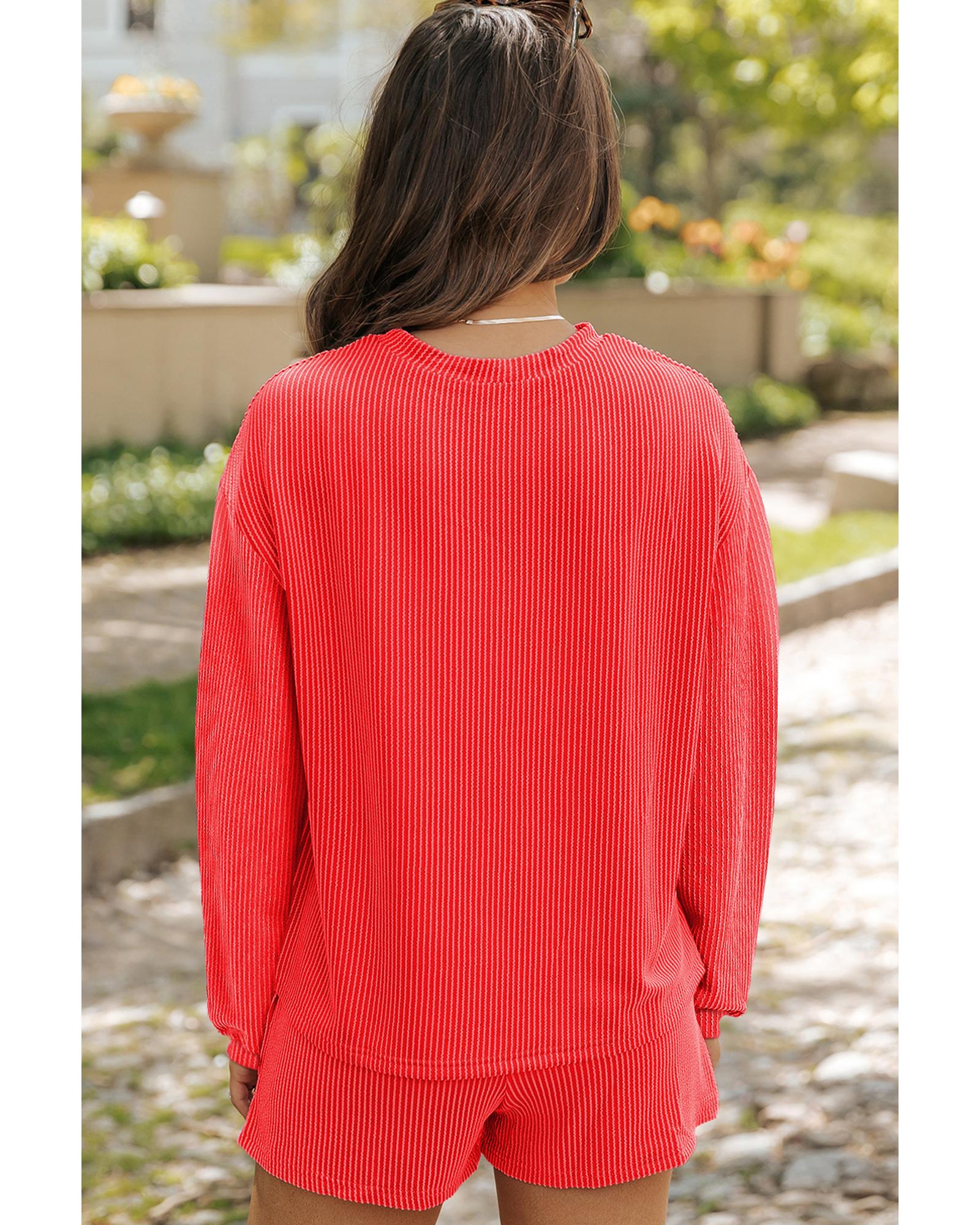 V539-AZEXDC626941-P5014-2XL-202508300800-00 Gold Flame Shiny Father Christmas Corded Long Sleeve Top and Shorts Set - 2XL - Image 1