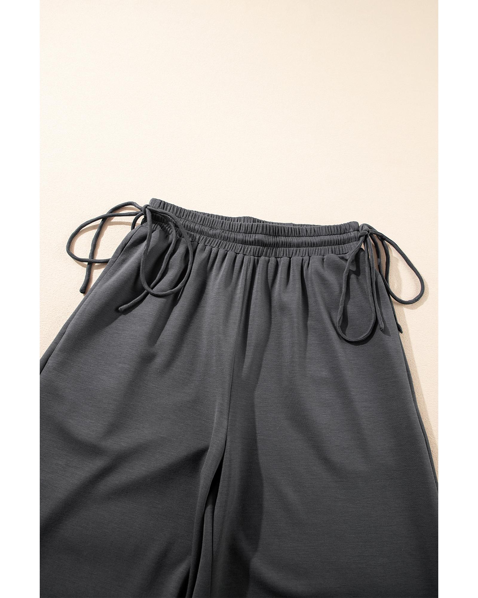 V539-AZEXDC626995-P2011-M-202508301510-00 Dark Grey Drawstring Side Crewneck Tee and Loose Pants Set - M - Image 1