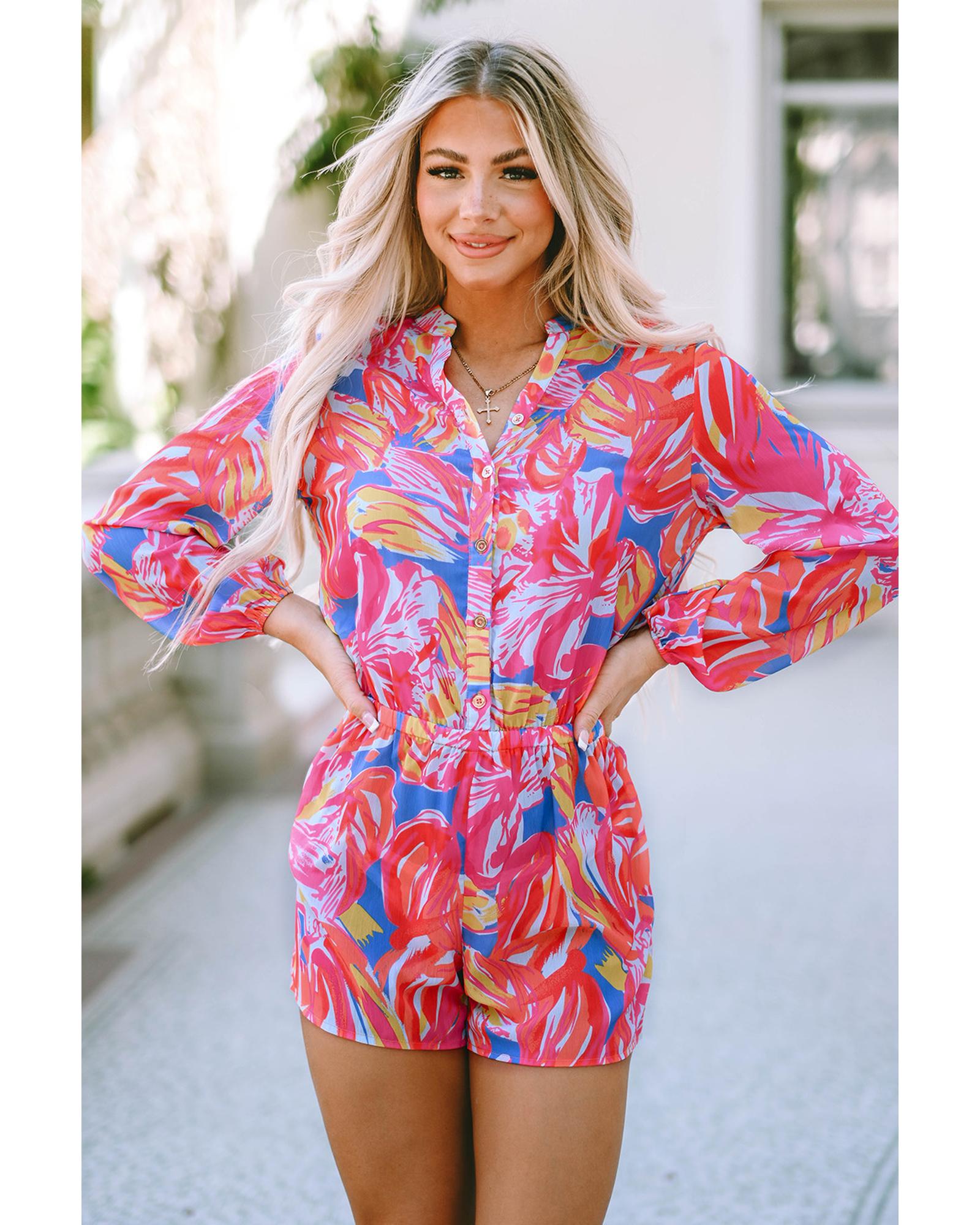 V539-AZEXDC6412254-22-XL-202508291505-00 Azura Exchange Multicolor Bold Graffiti Print Shirt Button Romper - XL - Image 1