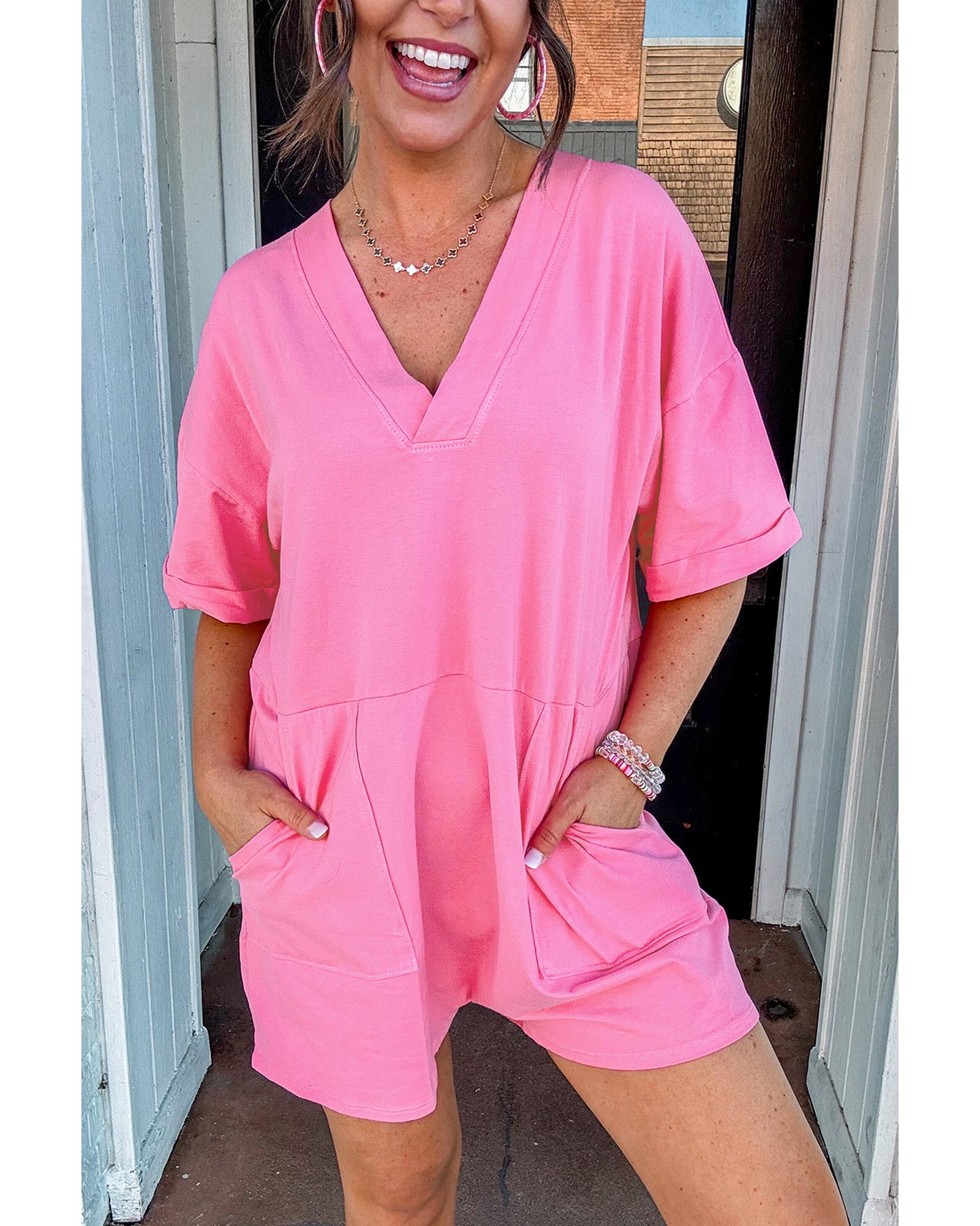 V539-AZEXDC6413679-P3010-S-202506150536-00 Bonbon Loose Half Sleeve V Neck Knit Romper - S - Image 1
