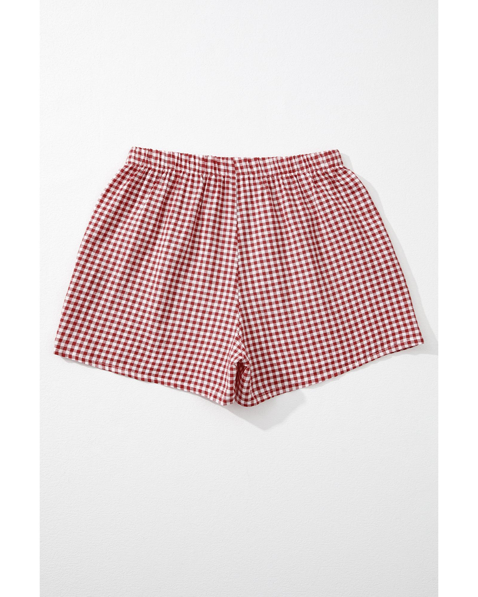 V539-AZEXDC731780-P319-S-202506150546-00 Red Plaid Gingham Printed High Waist Shorts - S - Image 1