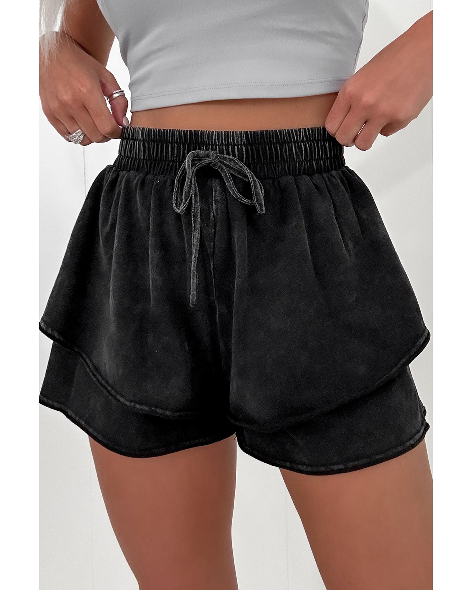 V539-AZEXDC731819-P2-M-202508310105-00 Black Mineral Wash French Terry High Waist Casual Shorts - M - Image 1
