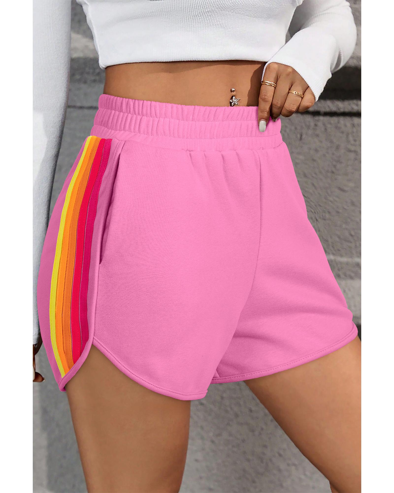 V539-AZEXDC731977-P3010-XL-202508302210-00 Bonbon Color Block Stripes Elastic High Waist Active Shorts - XL - Image 1