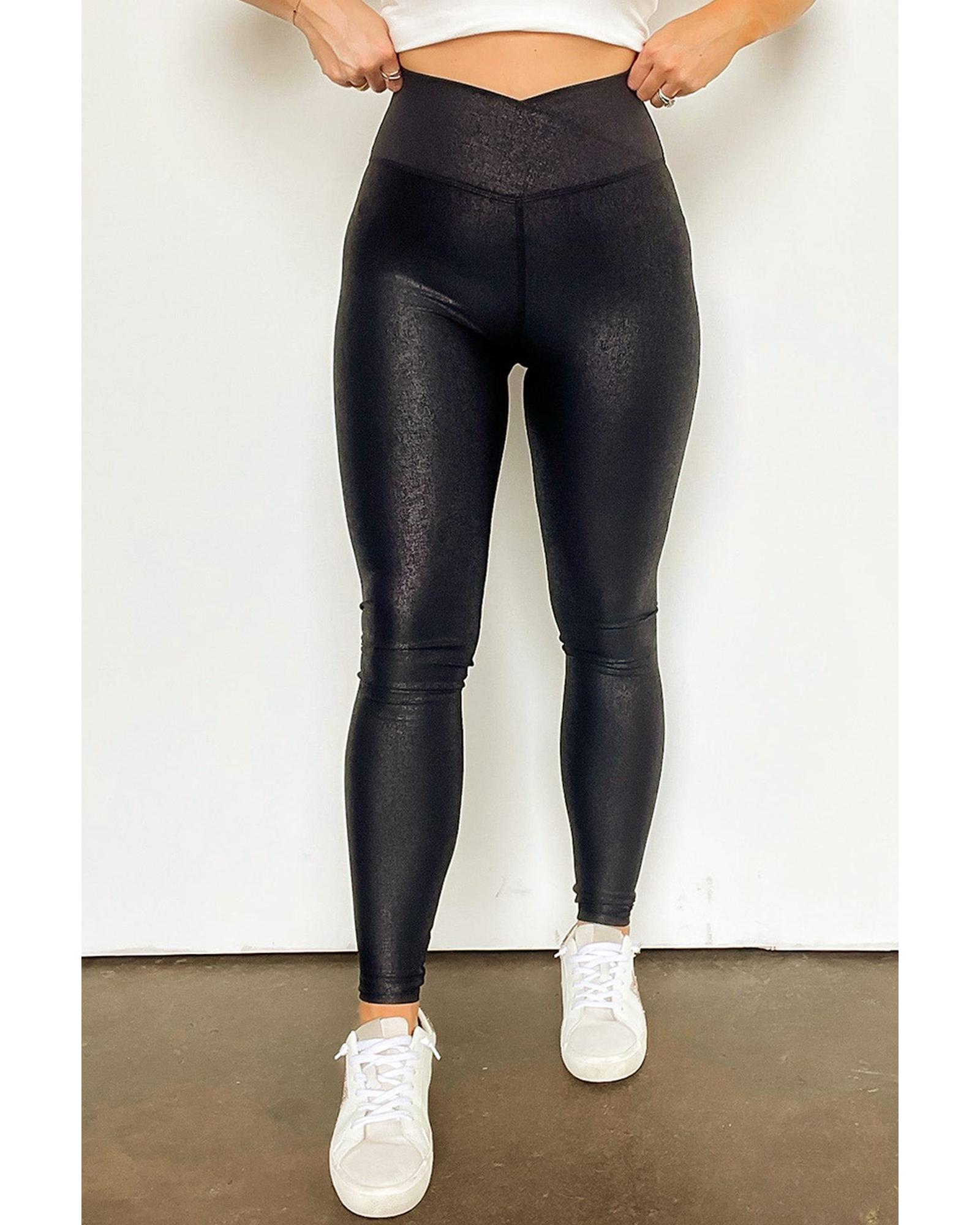 V539-AZEXDC761401-P2-S-202506150352-00 Black Crossed Dip Waist Sleek Leather Leggings - S - Image 1