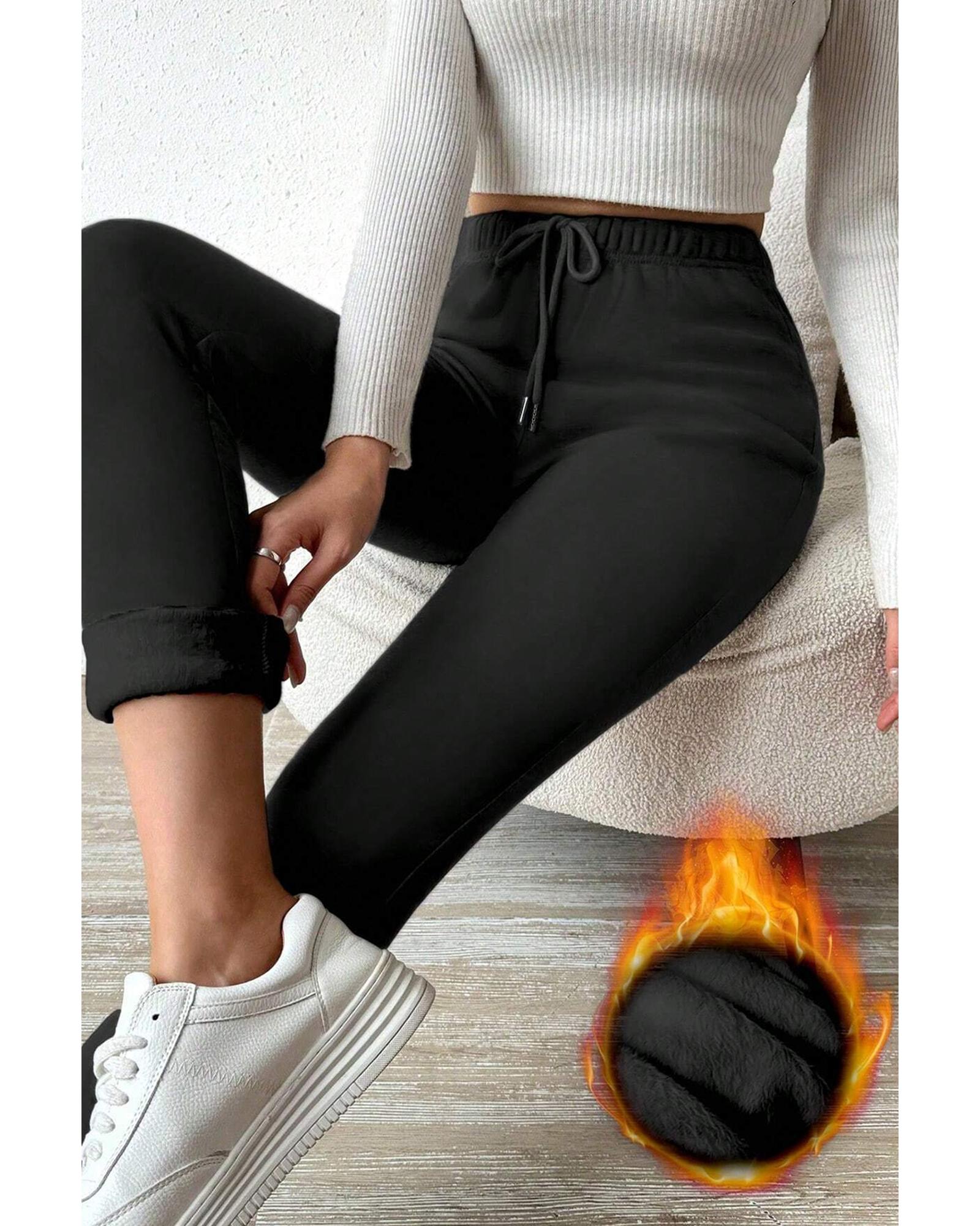 V539-AZEXDC761485-P2-XL-202508301625-00 Black Thermal Lined Drawstring High Waist Leggings - XL - Image 1