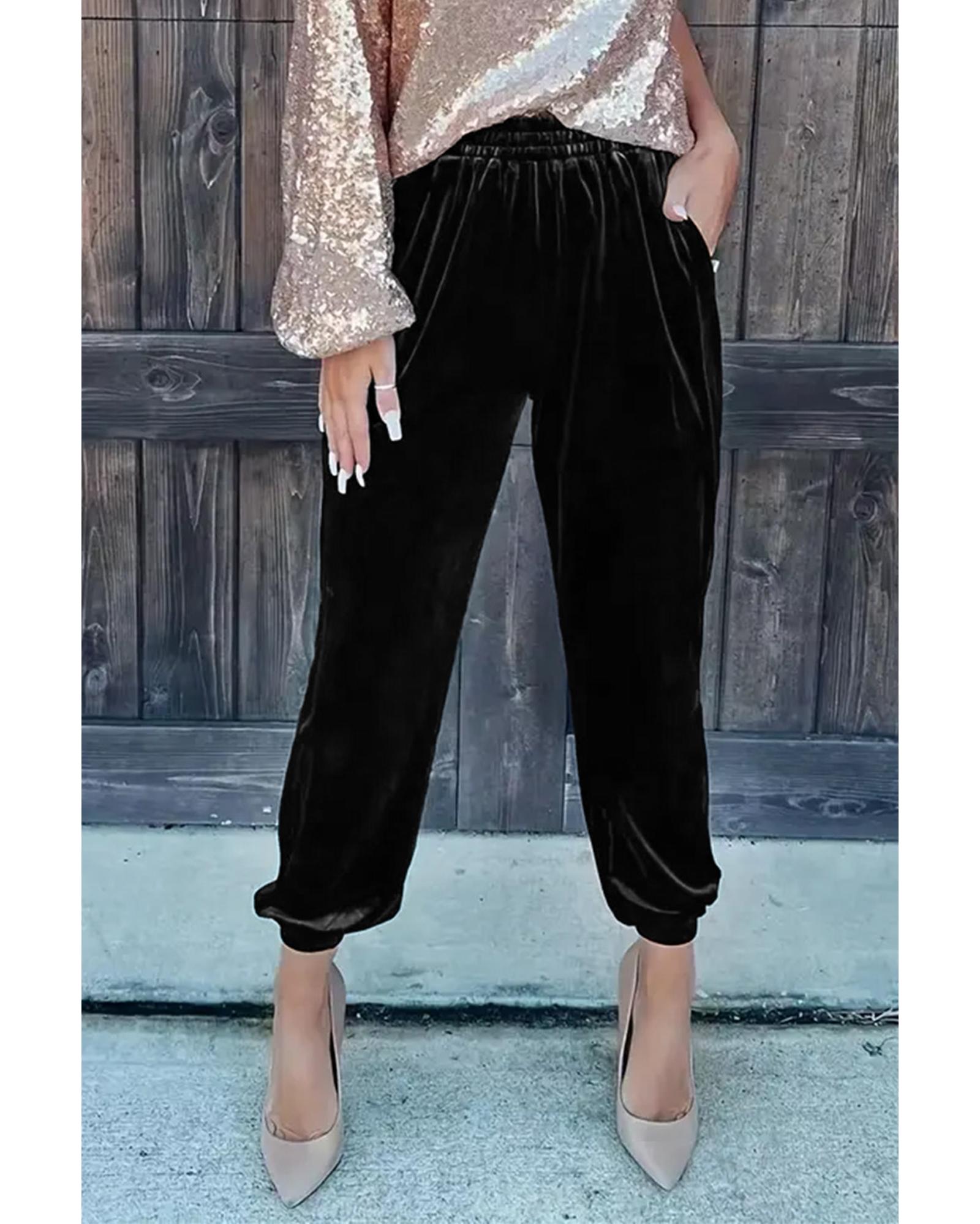 V539-AZEXDC7712270-2-M-202509010220-00 Azura Exchange Luxurious Velvet Jogger Pants - M - Image 1