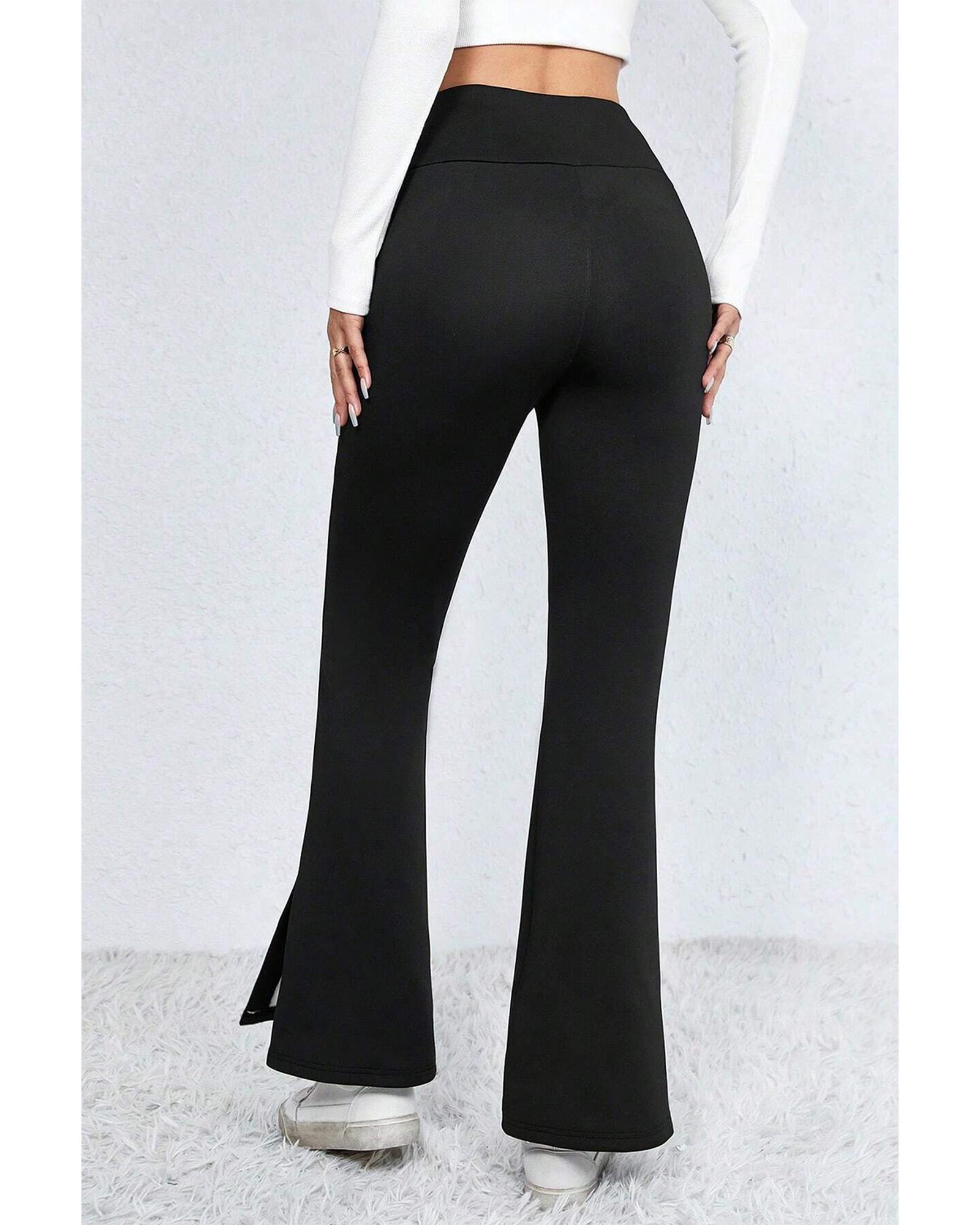 V539-AZEXDC7712921-P2-L-202508302355-00 Black Thermal Lined Split Flare Leg Pants - L - Image 1