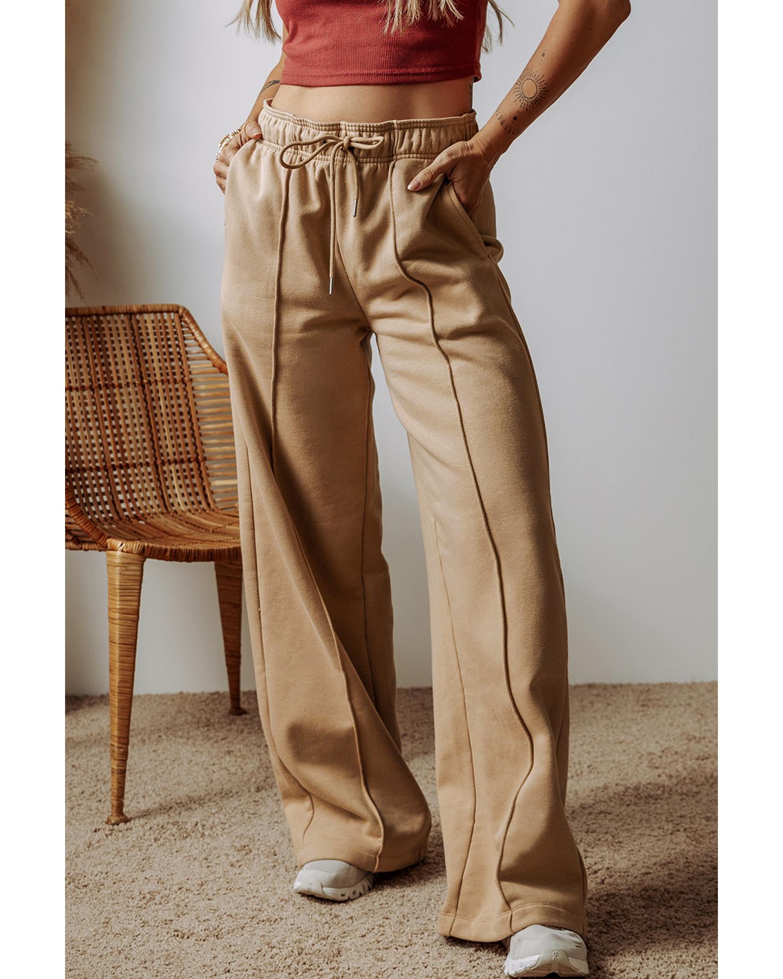 V539-AZEXDC7713020-P7016-XL-202508302025-00 Smoke Gray Exposed Seam Drawstring High Waist Wide Leg Pants - XL - Image 1
