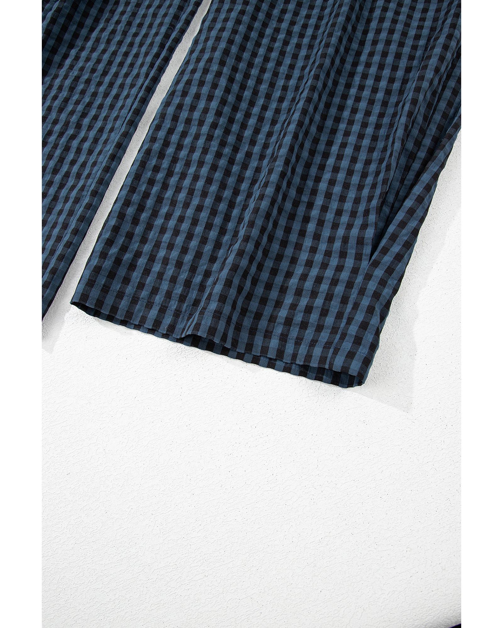 V539-AZEXDC7721086-P905-XL-202508300530-00 Sail Blue Plaid Print Buttoned Pocketed High Waist Overall - XL - Image 1