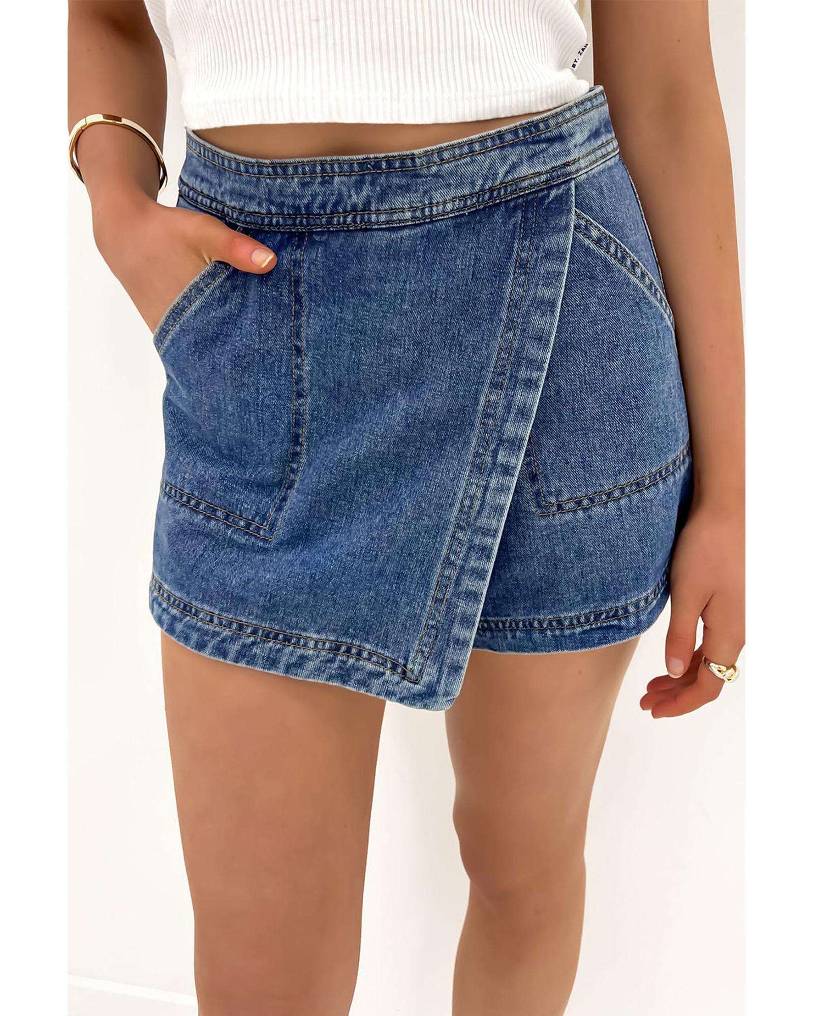 V539-AZEXDC7831844-P604-12-202508282230-00 Ashleigh Blue Faux Wrapped Mini Denim Skort - 12 US - Image 1